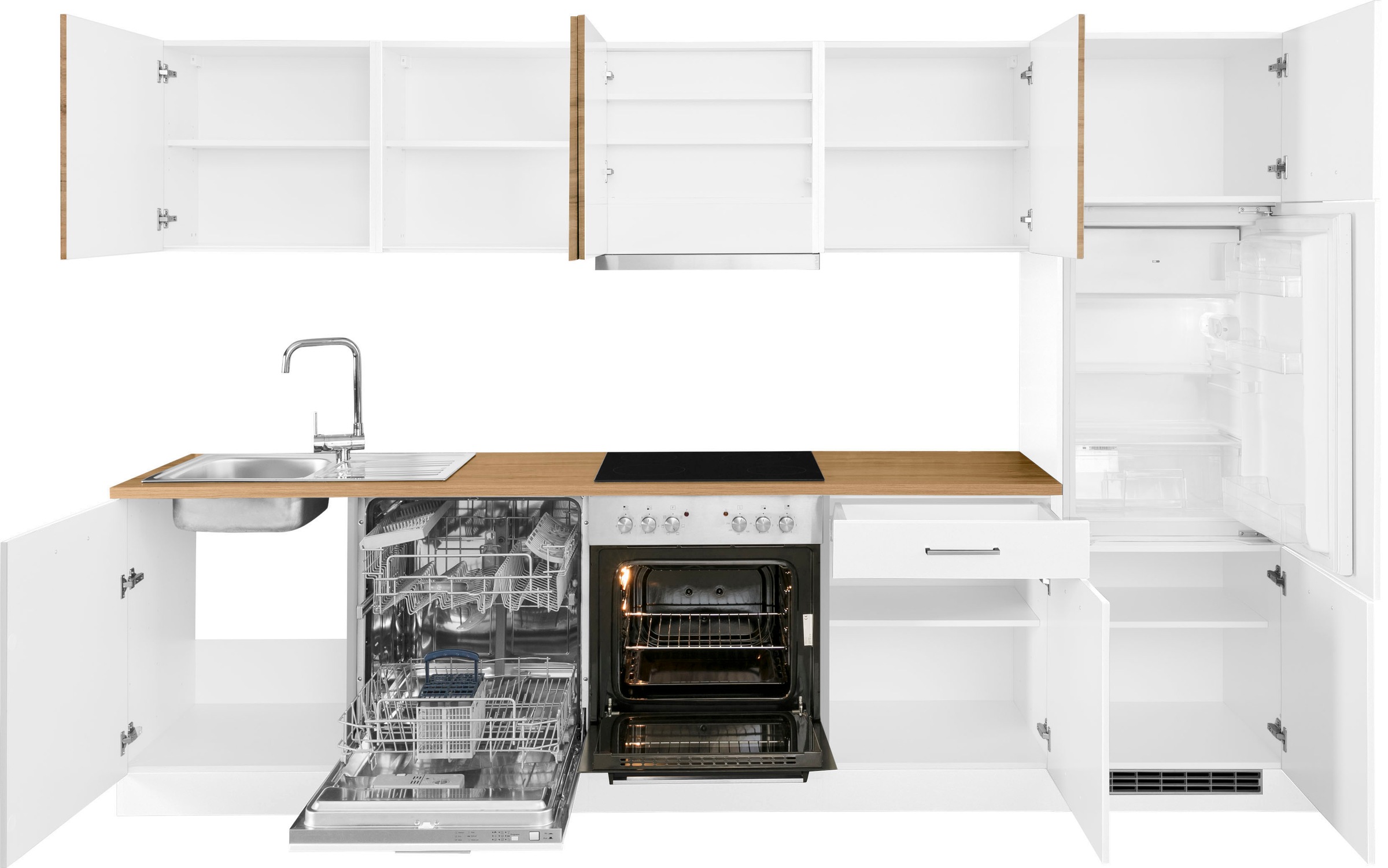 KOCHSTATION Küchenzeile »KS-Kehl«, mit E-Geräten, Breite 300 cm, inkl. Kühlschrank und Geschirrspüler