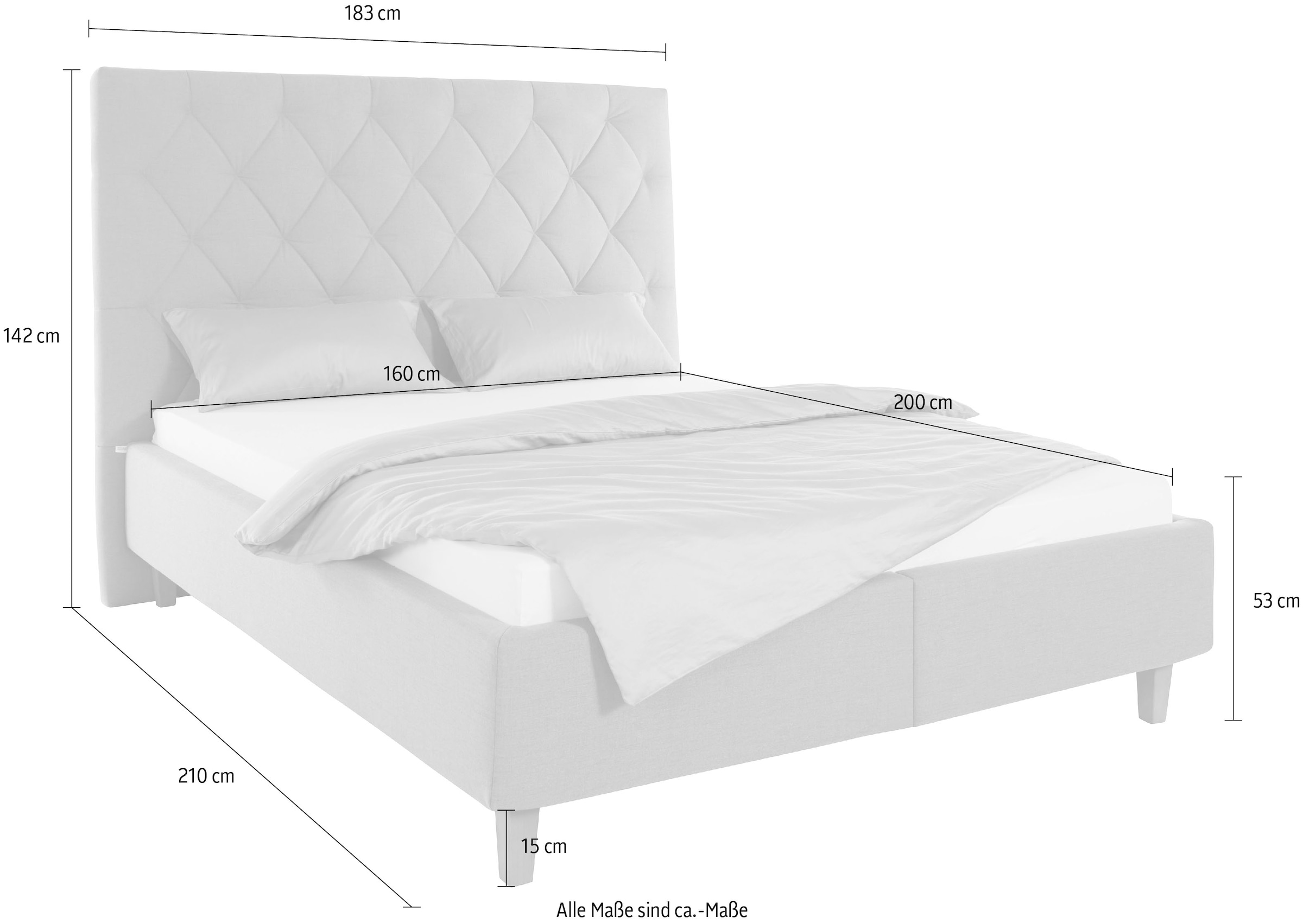 Guido Maria Kretschmer Home&Living Polsterbett »Sunley 140«, Kreuzsteppung, Kopfteilhöhe 142 cm, ohne oder mit Matratze/Lattenrost