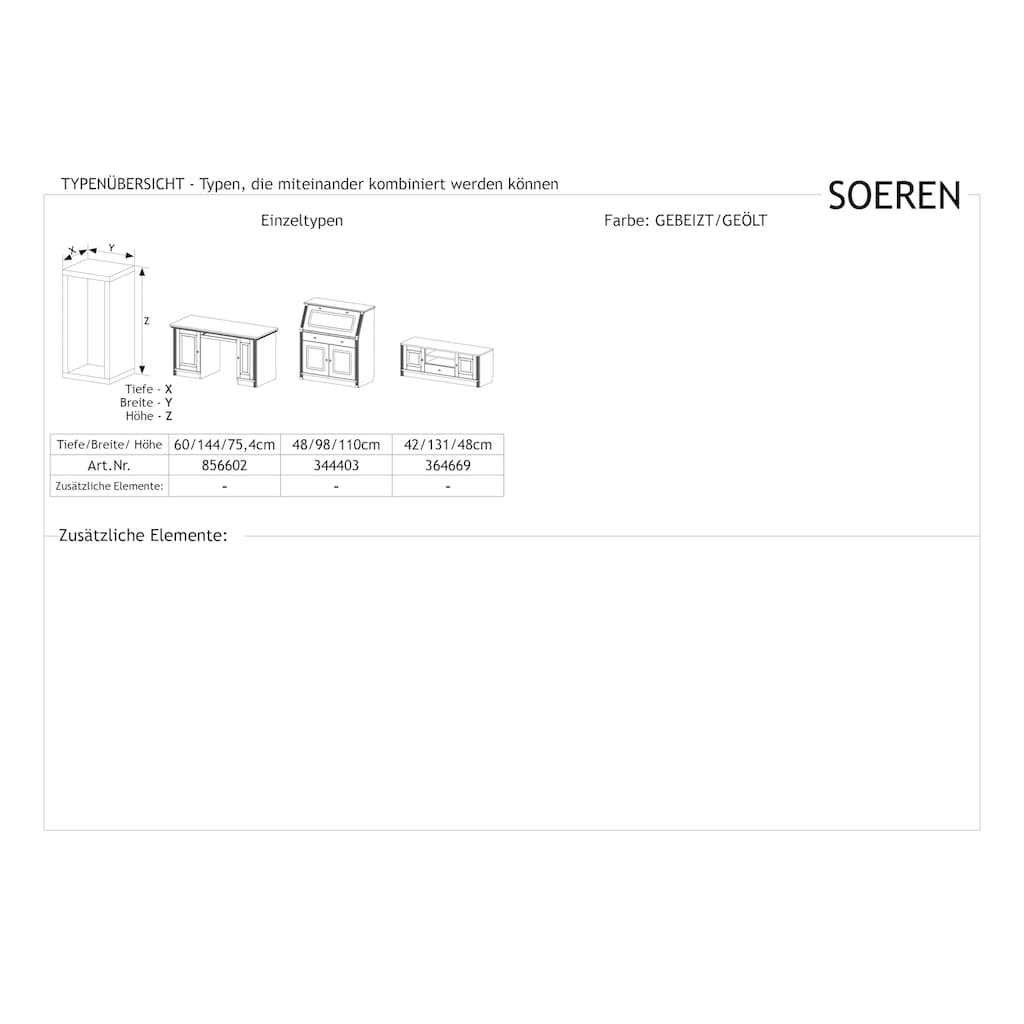 Home affaire Schreibtisch »Soeren«, aus massiver Kiefer, mit Tastaturauszug