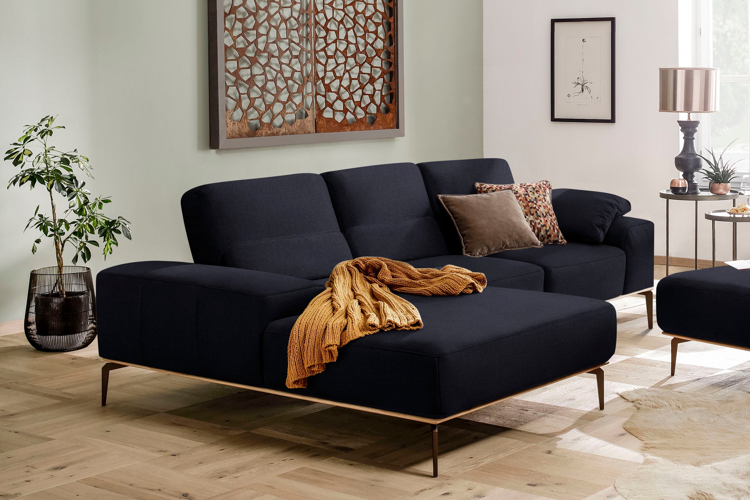 W.SCHILLIG Ecksofa »run, Designsofa mit tollem Sitzkomfort, bequem, L-Form«, mit Holzsockel, Füße in Bronze pulverbeschichtet, Breite 279 cm