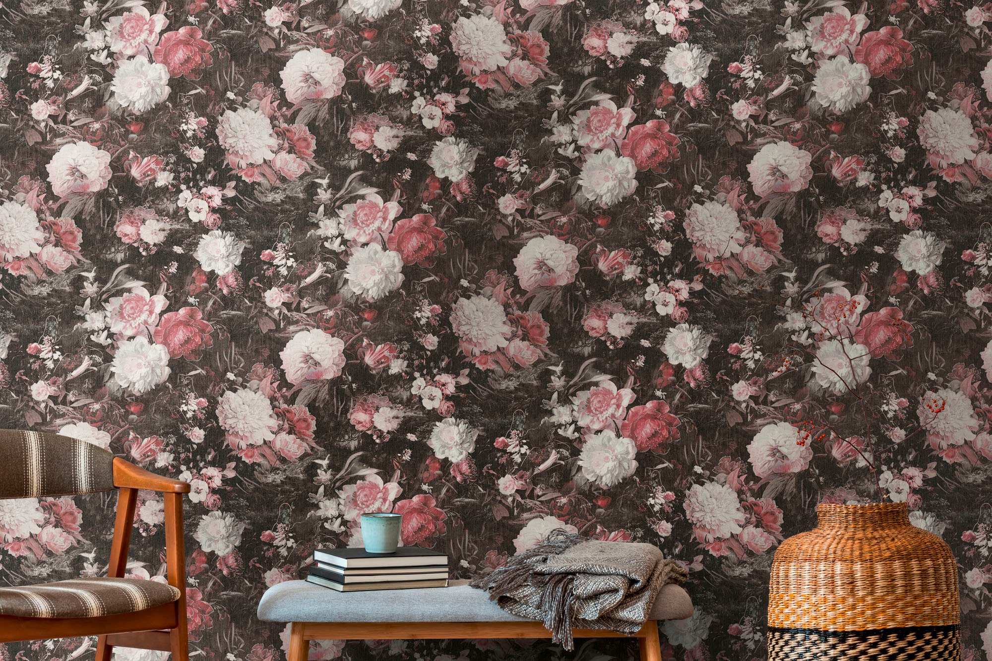 A.S. Création Vliestapete »THE BOS Blumentapete Floral«, leicht glänzend-gemustert-abstrakt, Blumenwand Tapeten Wohnzimmer Schlafzimmer Küche modern Design Optik