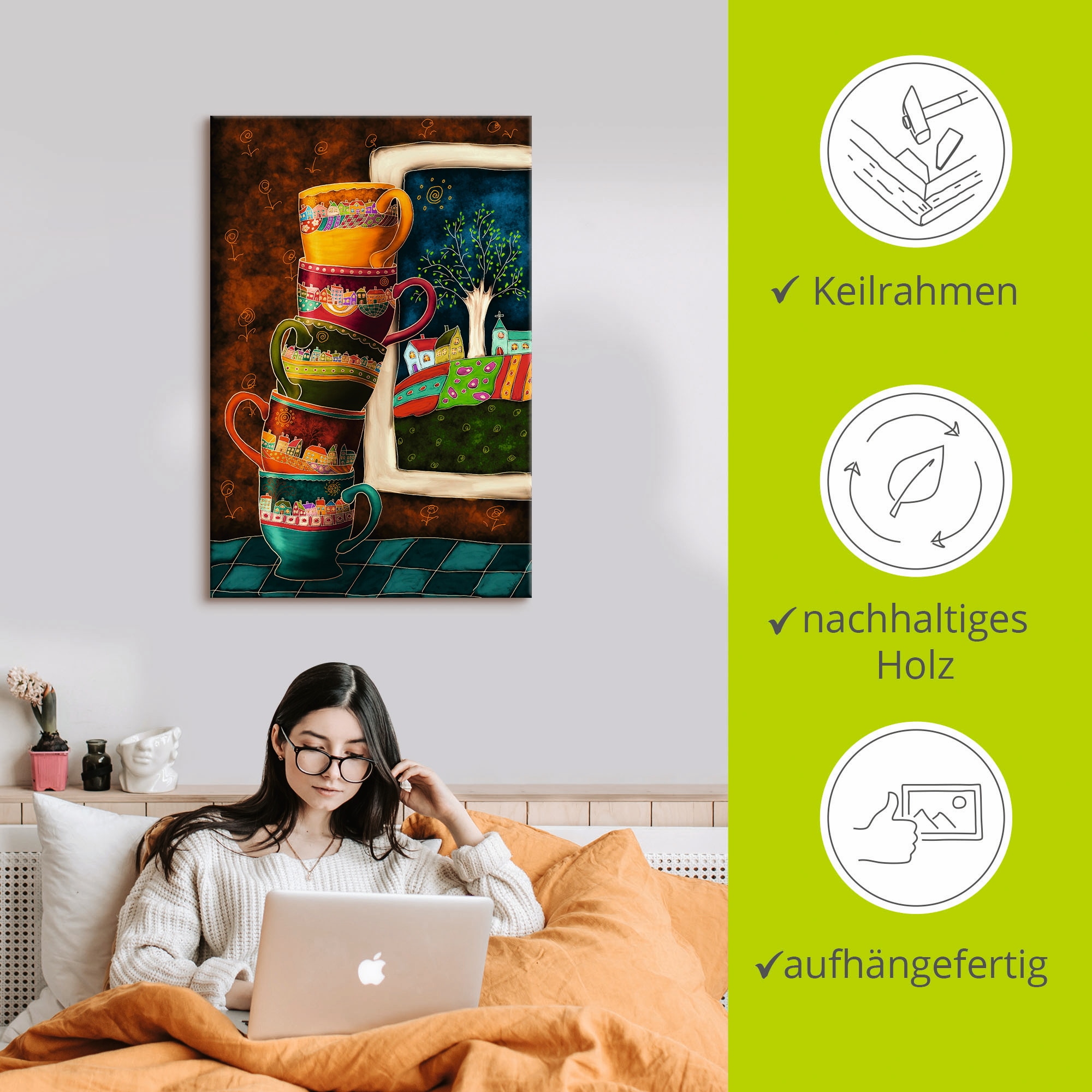 Artland Wandbild »Fröhliche Kaffeetassen«, Getränke, (1 St.), als Alubild, Outdoorbild, Leinwandbild, Poster, Wandaufkleber