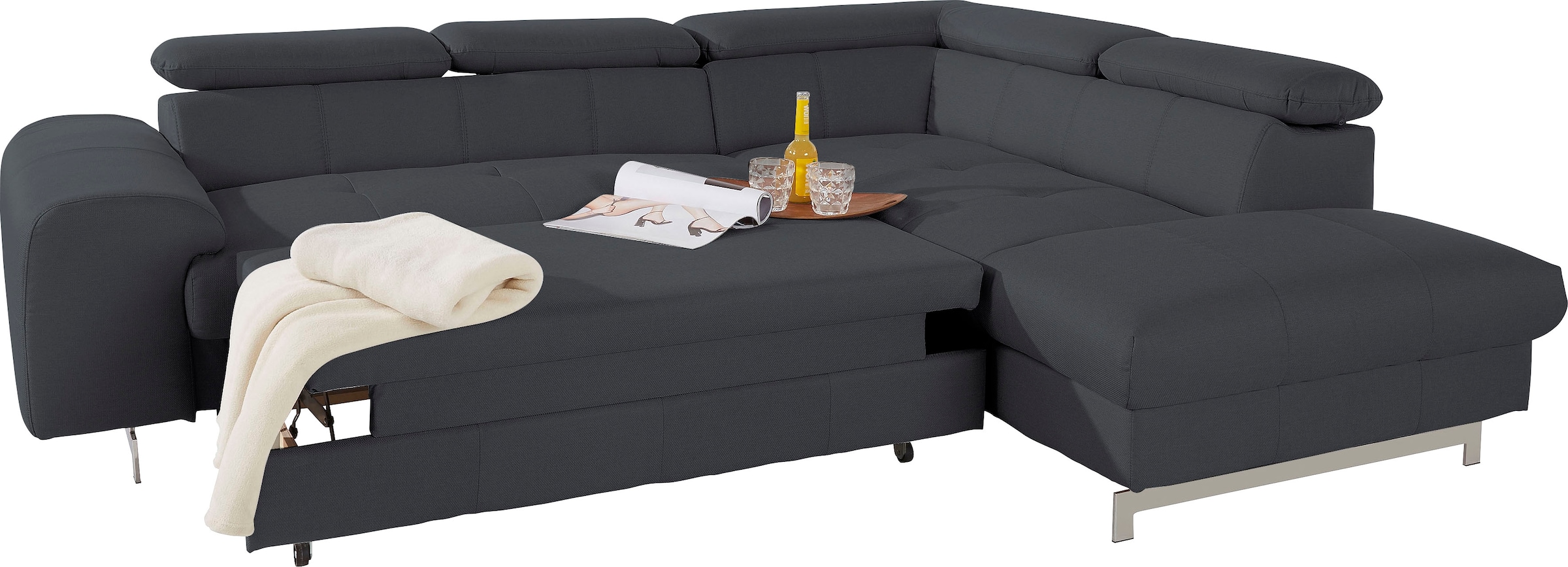 COTTA Polstergarnitur »Chef L-Form«, (Set, 2 tlg.), Set bestehend aus: Ecksofa mit Kopfteilverstellung & Hocker