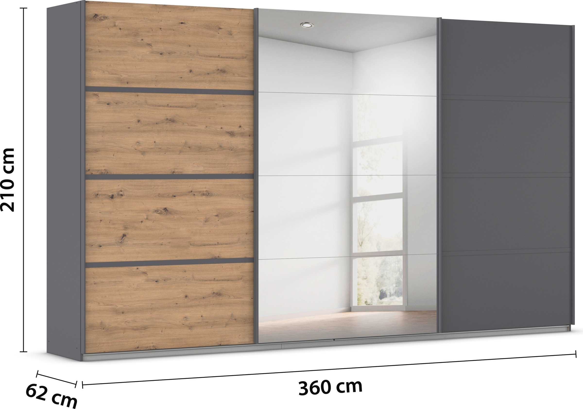 rauch Kleiderschrank »Schwebetürenschrank Garderobe Schrank TOP ANGEBOT Avola«, (in 3 verschiedenen Ausstattungen BASIC/CLASSIC/PREMIUM inkl. Spiegel), mit eleganten Zierleisten in Chrom, Schwarz oder Weiß MADE IN GERMANY