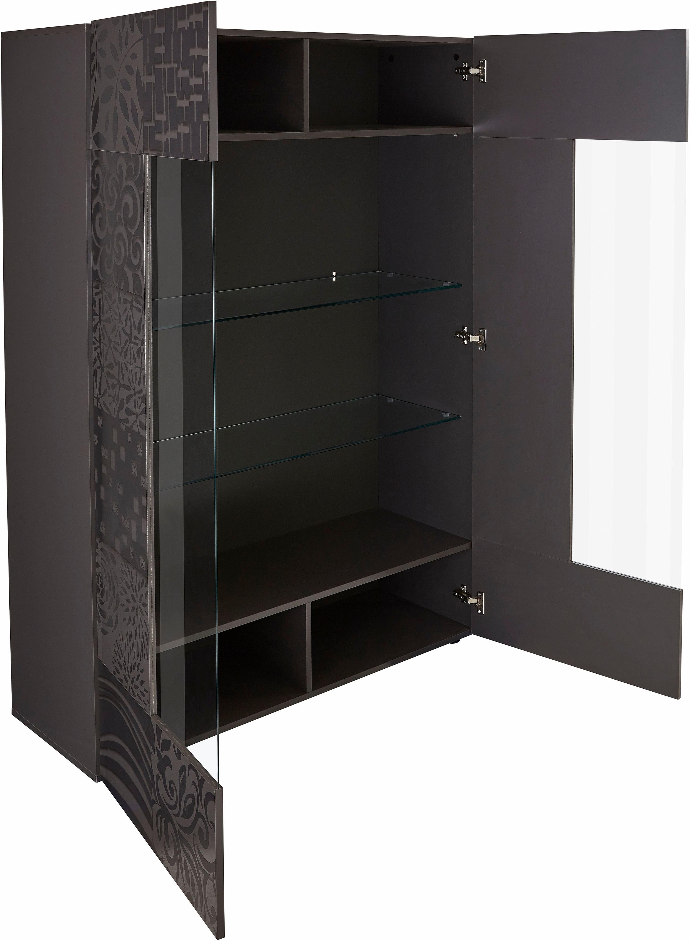 INOSIGN Vitrine »Miro«, Stauraumvitrine, Höhe 166 cm mit dekorativem Siebdruck