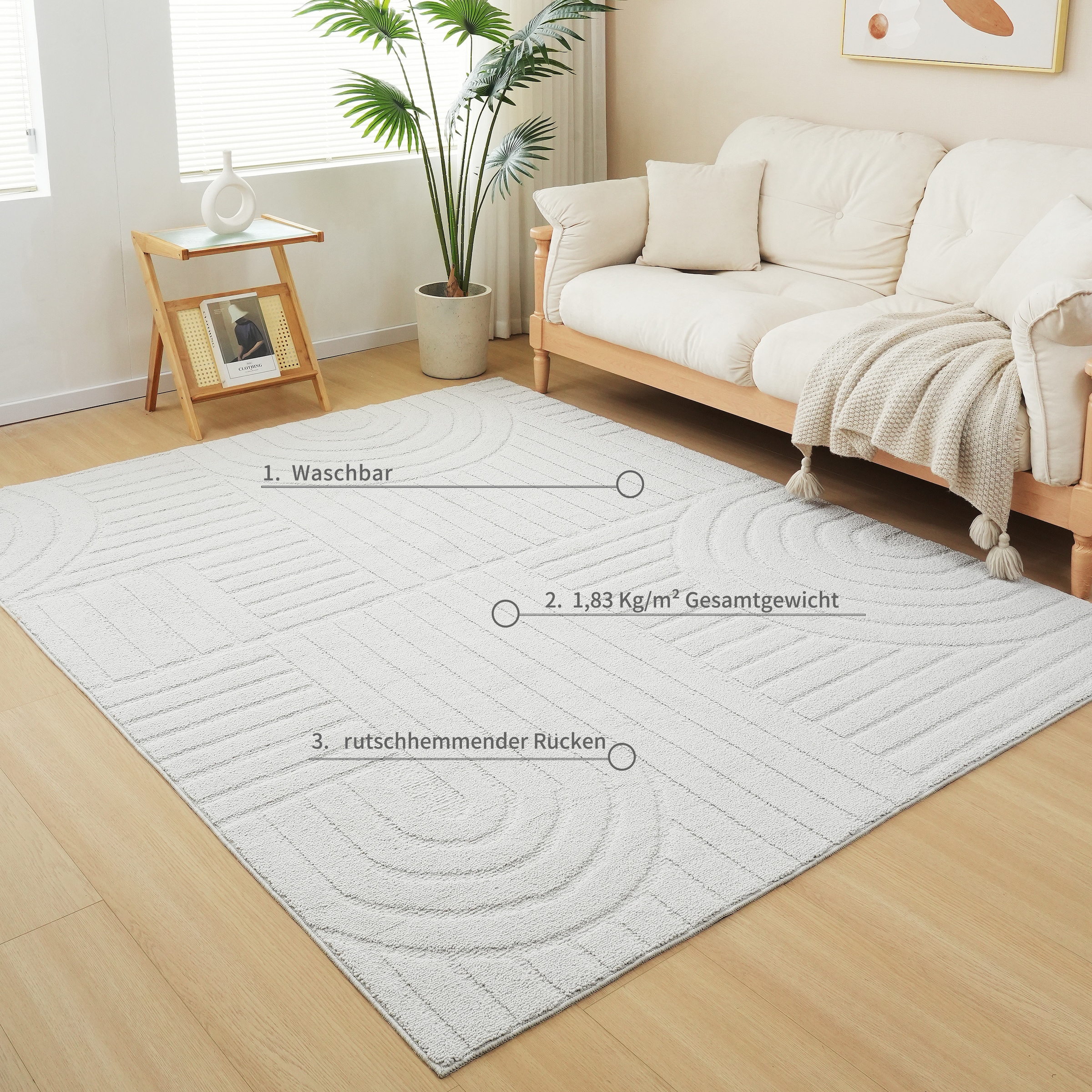 OTTO home Teppich »Neele, Boho-Design, Hoch-Tief, waschbar« rechteckig 12 mm Höhe 3D Optik, Skandinavisch, Designteppich, Wohnzimmer, Schlafzimmer