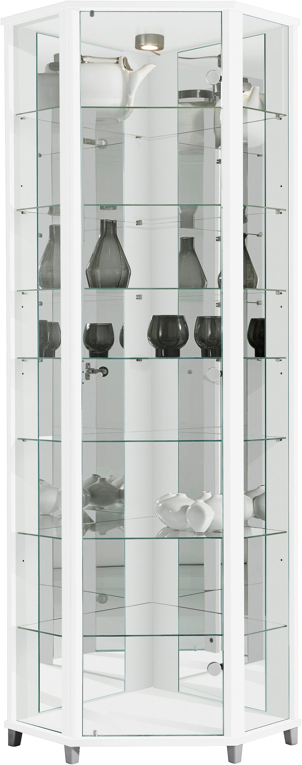 Vitrine "TRIO", Eckvitrine/Glasvitrine 1x Glastür, perfekt für Sammler, Sammlervitrine, weiß