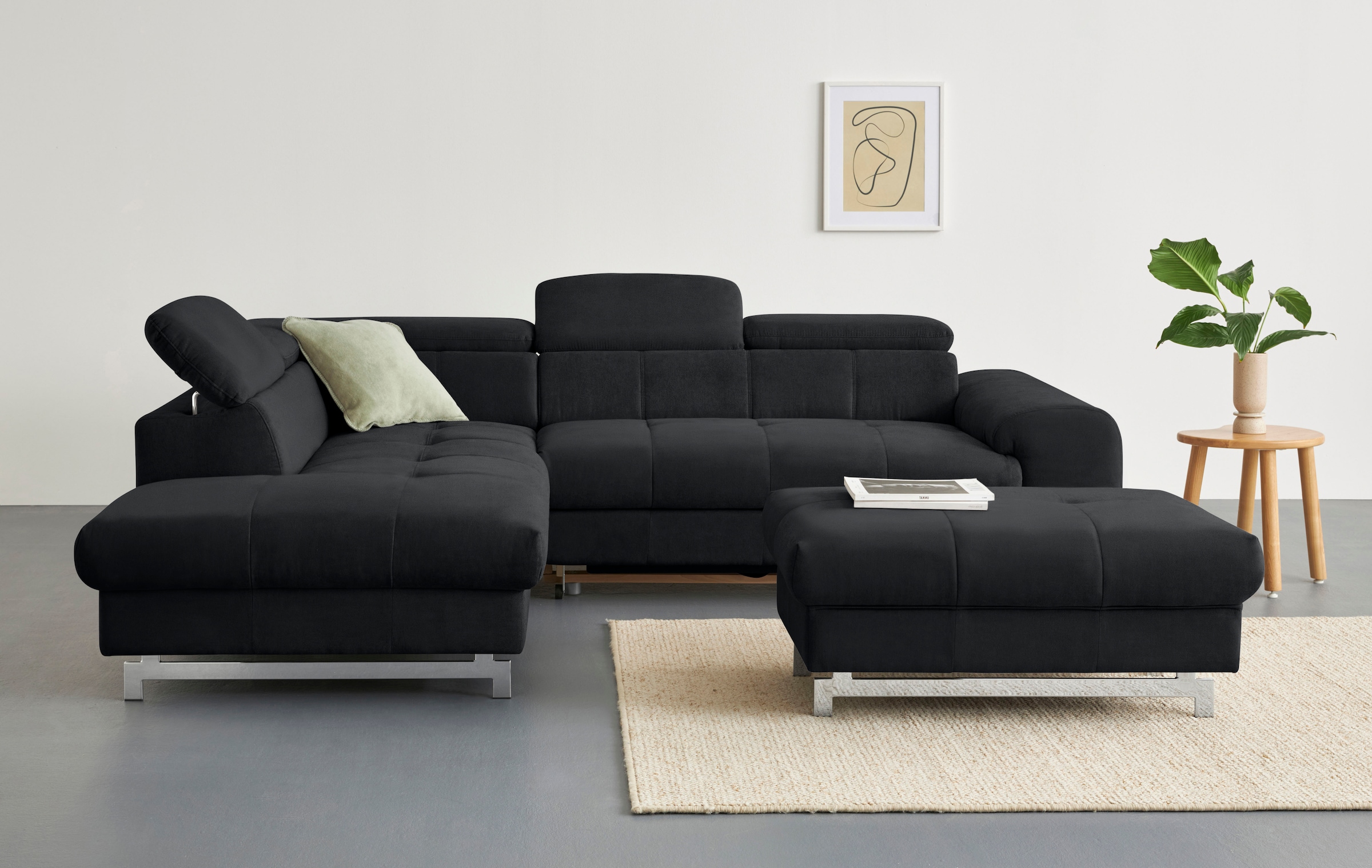 COTTA Ecksofa »Chef L-Form«, mit Kopfteilverstellung, edle Metallkufen, wahlweise mit Bettfunktion