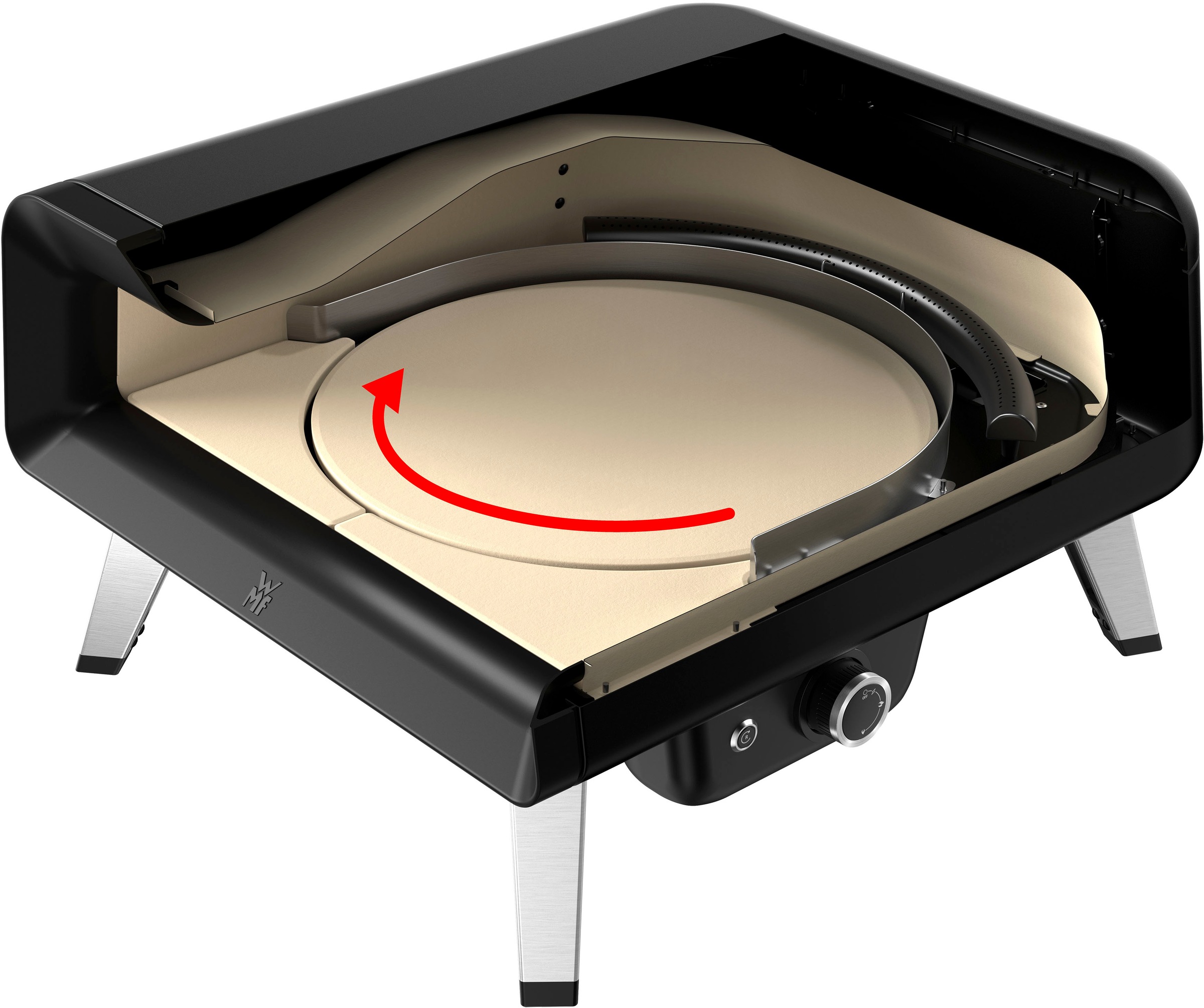 WMF Pizzaofen »0415700071 Pizzaiolo Pro, Gaspizzaofen«, 40 cm Backfläche, selbstdrehender Pizzastein, inkl. Pizzaschaufel