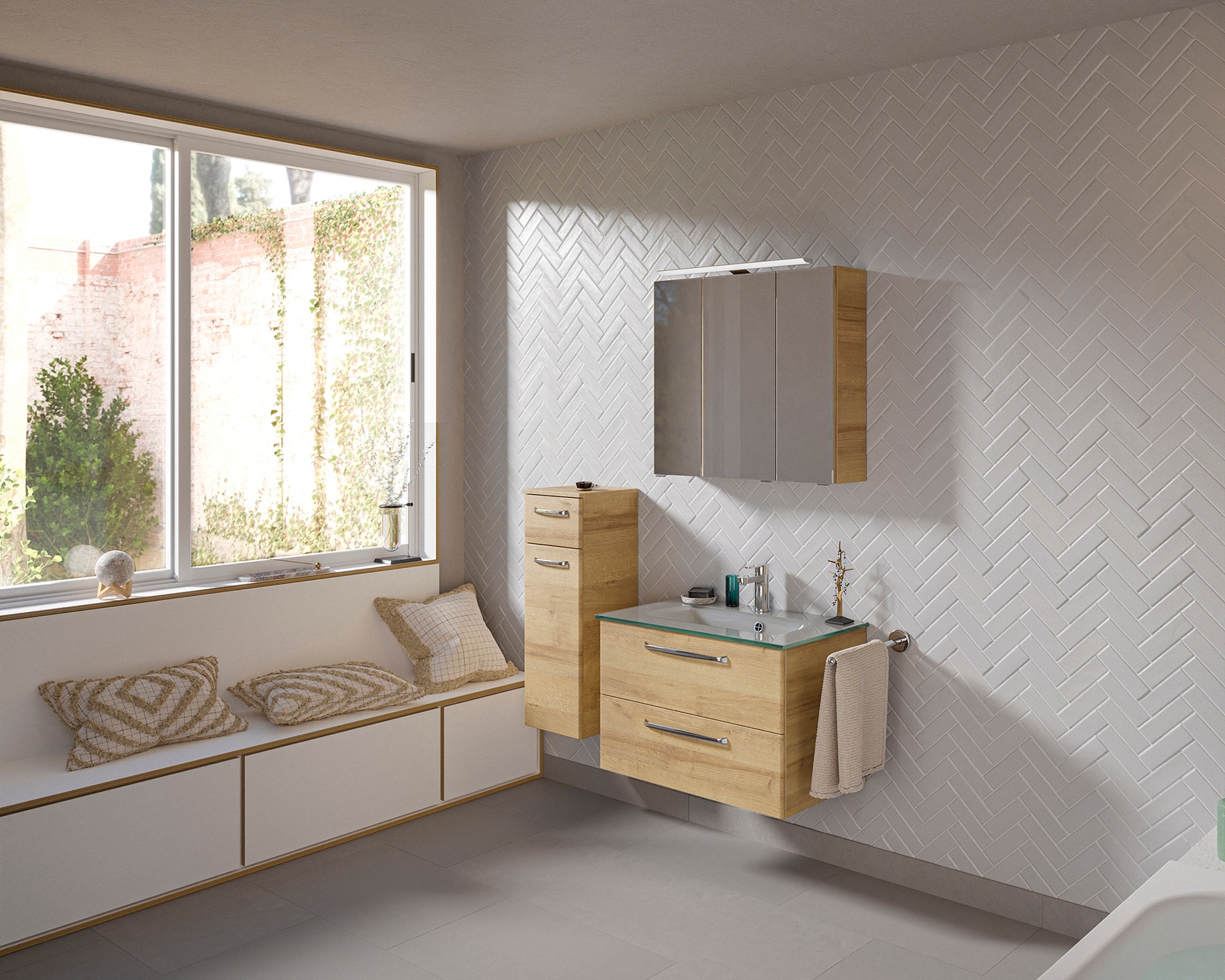 Saphir Badmöbel-Set »Badmöbel-Set Trentino 3-teilig Glas-Waschtisch mit LED günstig online kaufen