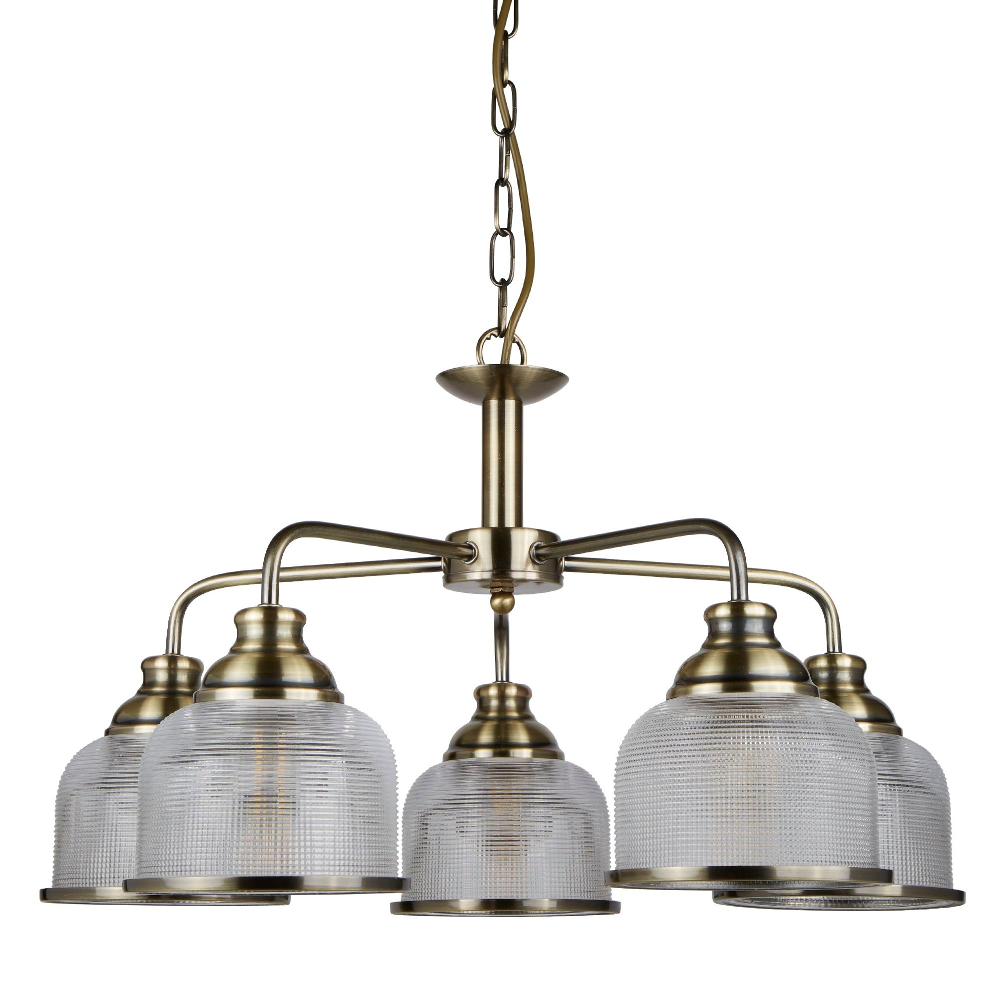 Searchlight Hängeleuchte »Bistro II 5Lt Pendant -Antique Brass & Holophane Style Glass« E27 1 Stk.