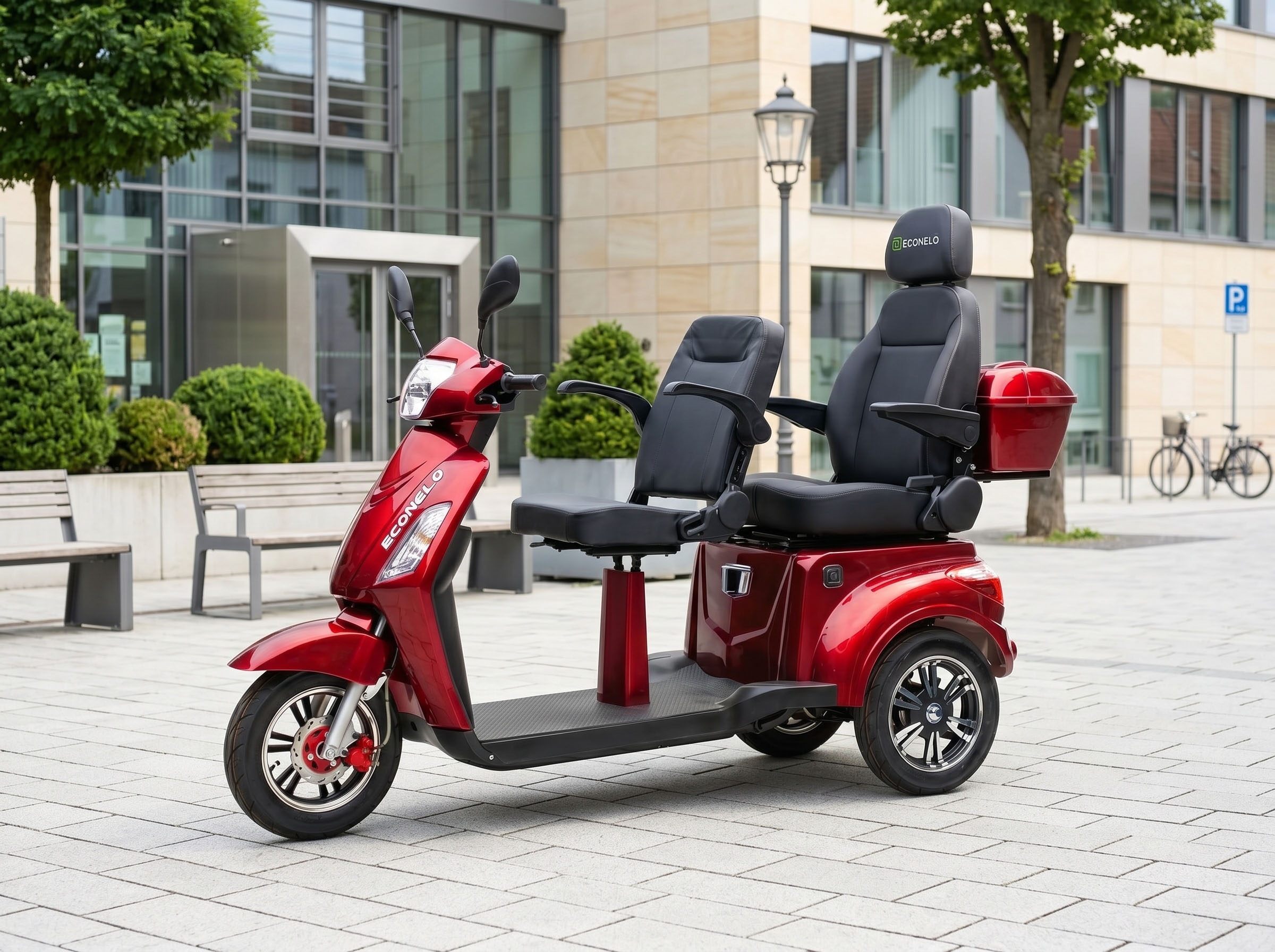 ECONELO Elektromobil 1.000 W 25 km/h Sicherheitsrollen gegen Kippen, 3 Geschwindigkeitsstufen