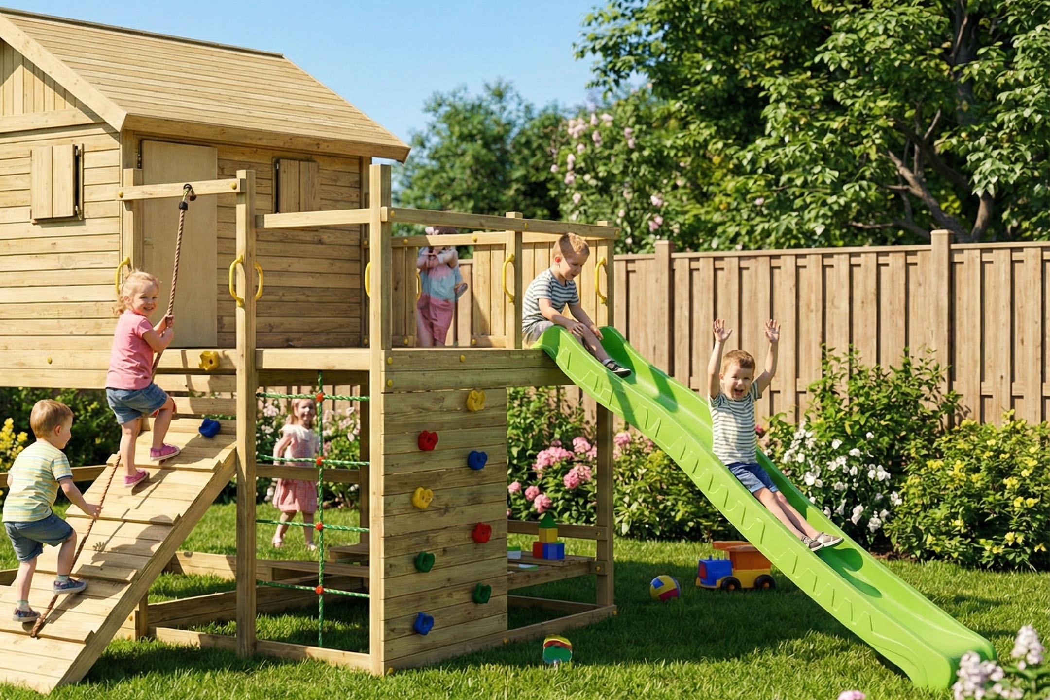 FUNGOO Spielturm »ALOHA« mit Spielhaus und Terrasse, Doppelschaukel