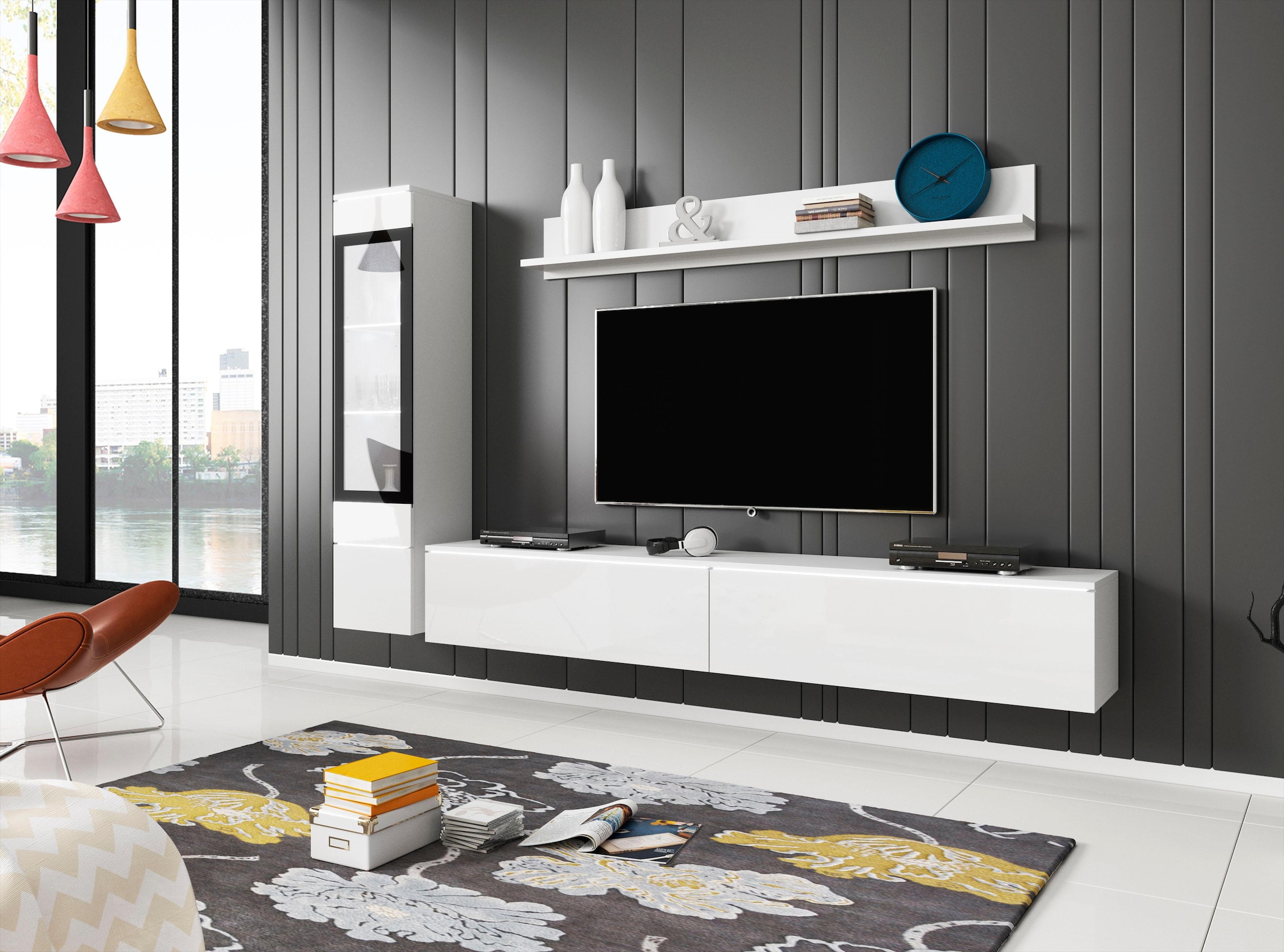 INOSIGN Wohnwand »VERA I, Vitrinen Türanschlag links/rechts wechselbar«, (Komplett-Set, 3 St.), Mediawand 230 cm, Vitrine mit Verglasung, stehend und hängend
