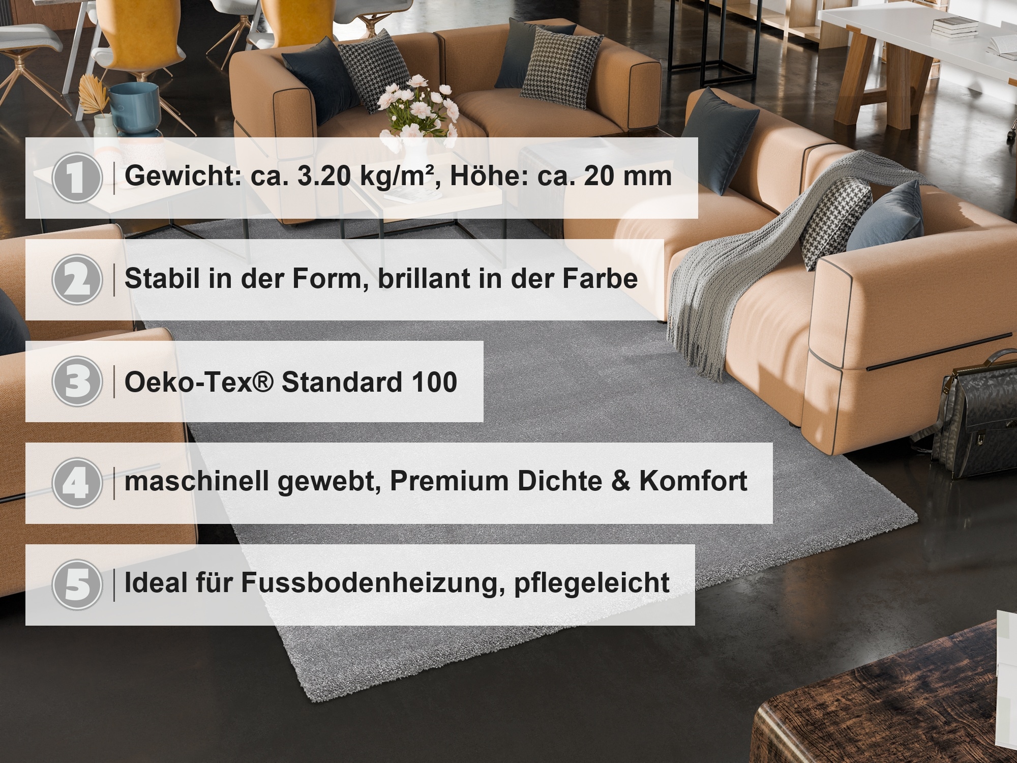 OCI DIE TEPPICHMARKE »KOMFORT , auch als Läufer und in Rund« rechteckig 20 mm Höhe Uni - Hochflor, Langflor, Shaggy, maschinengewebt, robust
