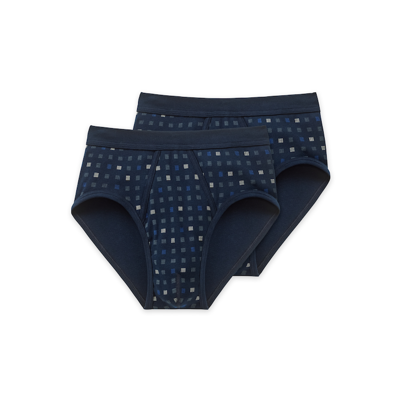 SCHIESSER Slip »Essentials« 2er Pack, mit Eingriff, Feinripp-Qualität, Softbund, kariert, Baumwolle 815-Blau 6 6 Herren-Unterhosen von Schiesser