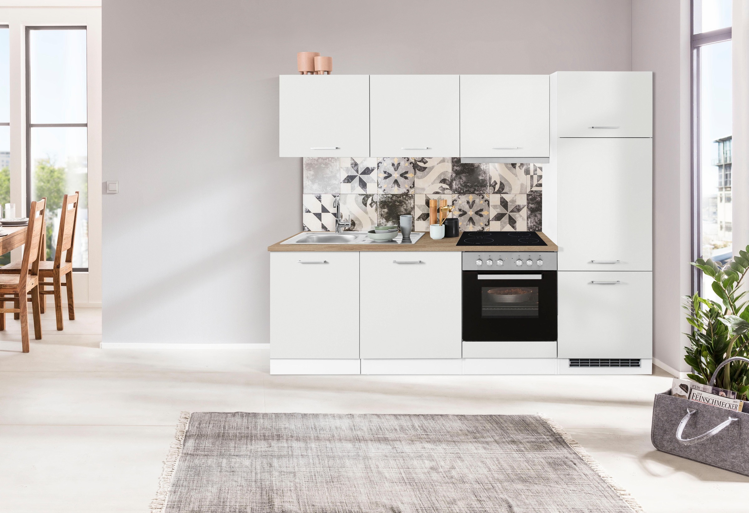 KOCHSTATION Küchenzeile »KS-Visby«, mit E-Geräten, Breite 240 cm inkl. Kühlschrank und Geschirrspüler