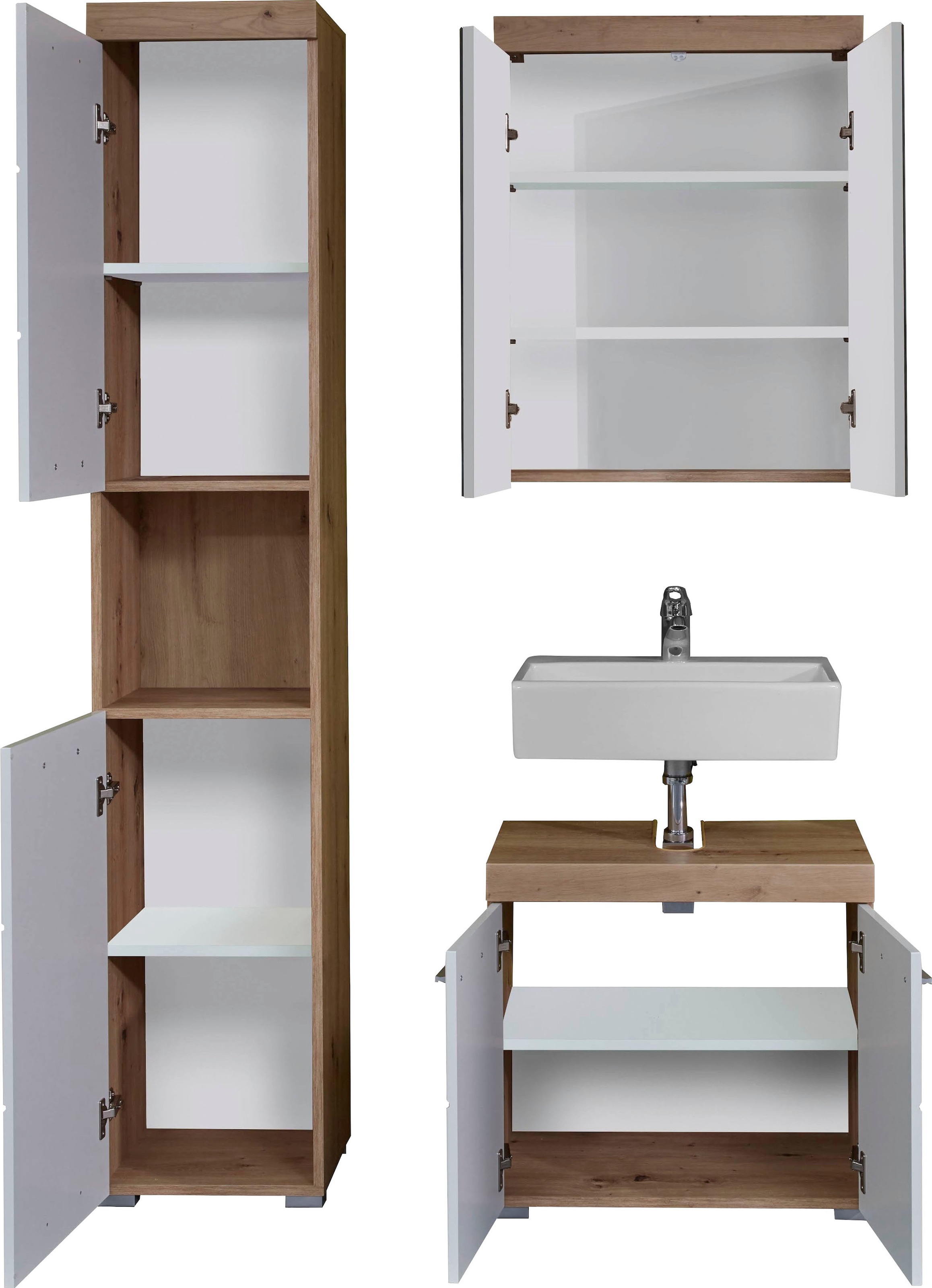 INOSIGN Badmöbel-Set »Avena«, (Set, 3 St.), Badmöbel - Hochschrank, Waschbeckenunterschrank und Spiegelschrank