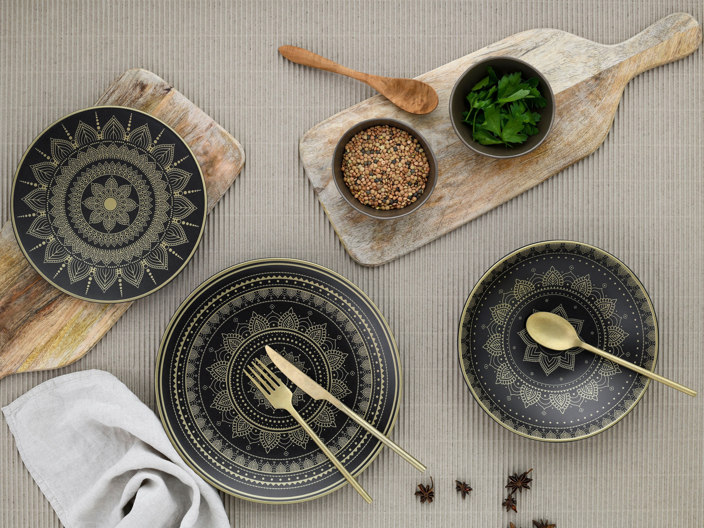 CreaTable Teller-Set »Mandala Gold« Service, goldene orientalische Motive, günstig online kaufen