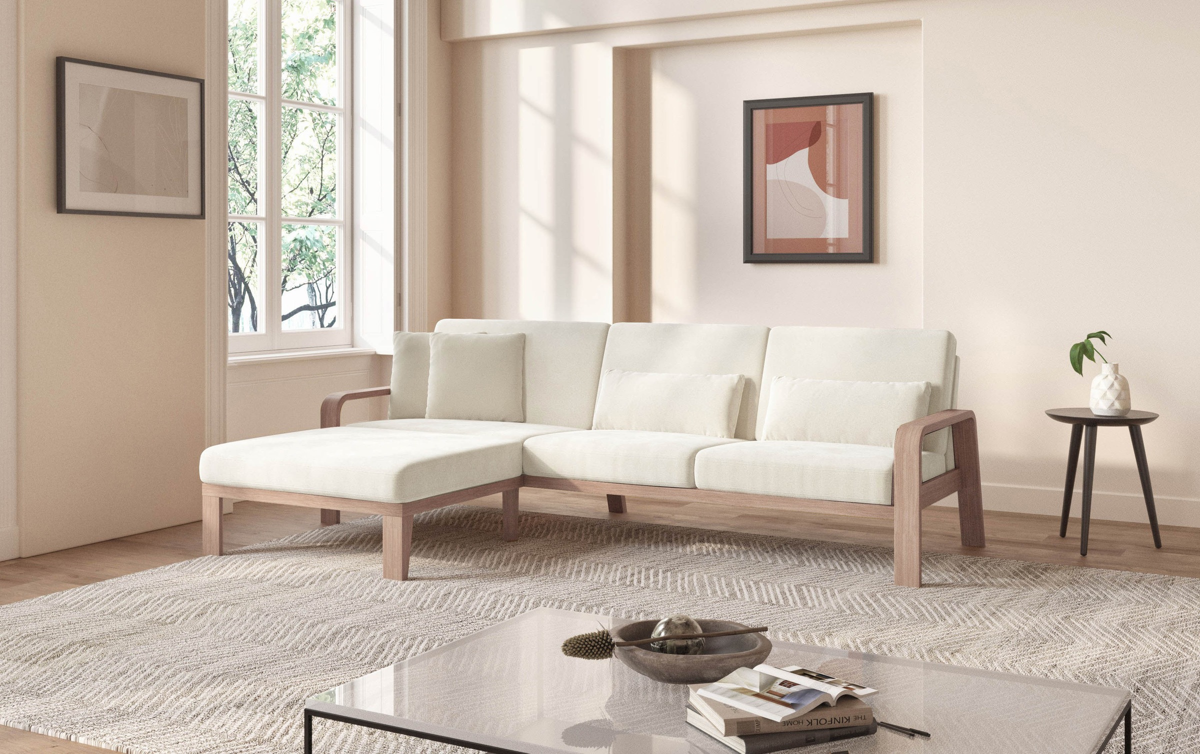 sit&more Ecksofa »Kolding L-Form«, Armlehnen aus Buchenholz in natur, verschiedene Bezüge und Farben
