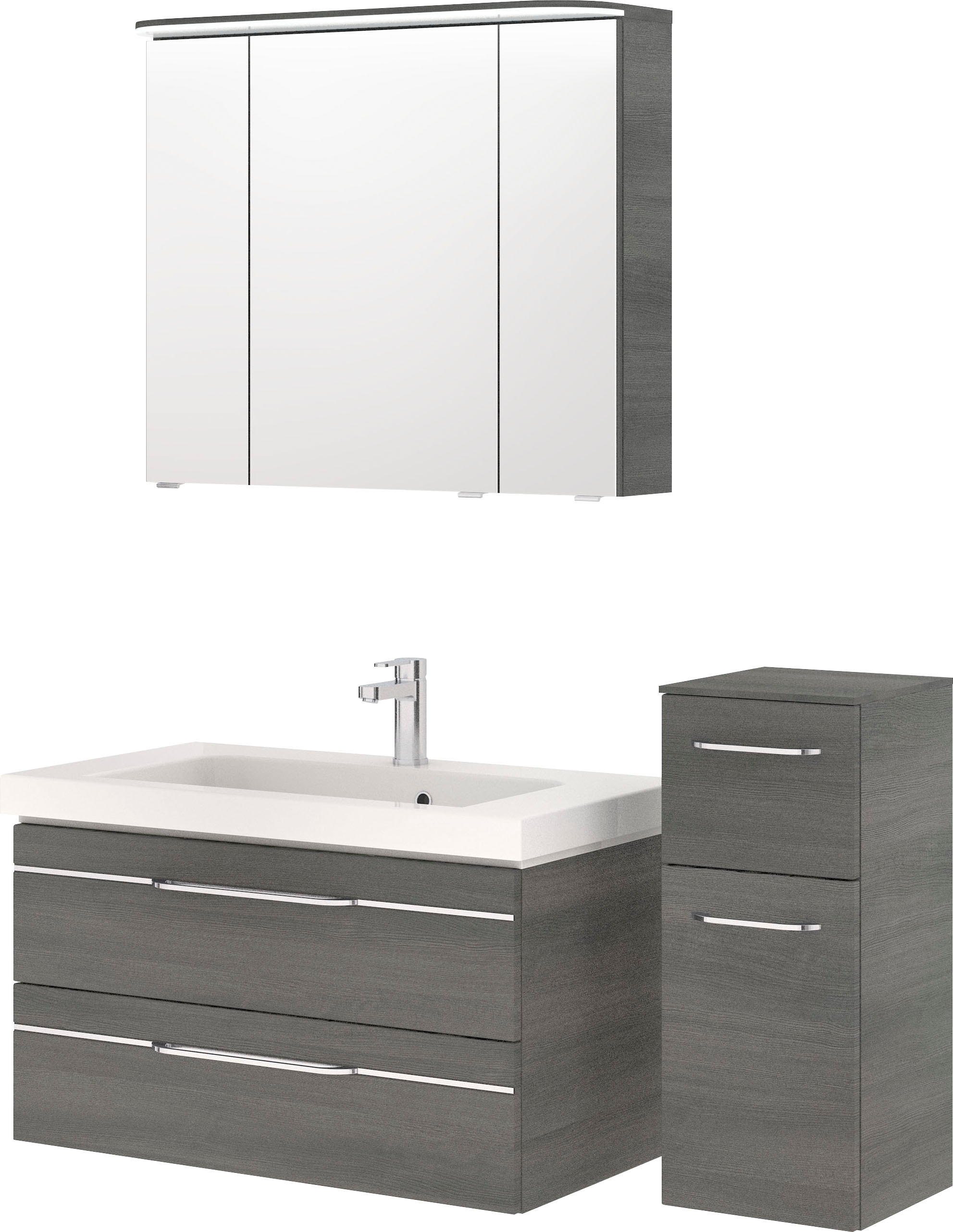 Saphir Badmöbel-Set »Balto Sprint 3-teilig, Mineralmarmor-Waschtisch mit LED-Spiegelschrank«, (4 St.), Badezimmer Set mit Unterschrank inkl Türdämpfer, 4 Türen, 3 Schubladen