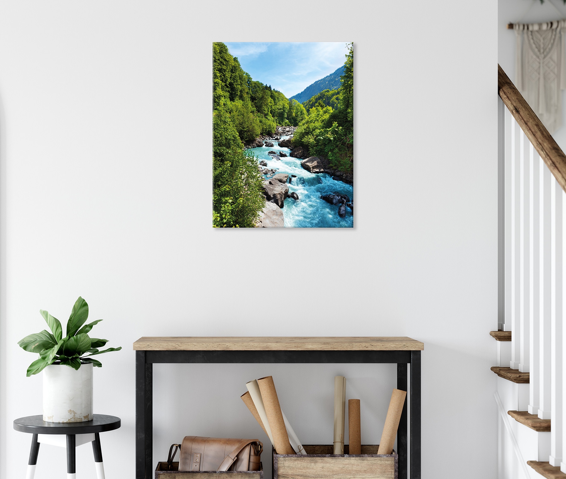 Bönninghoff Leinwandbild »Wandbild FLUSS 46x61 cm – Leinwandbild Keilrahmen Deko modern« Berge | Landschaft | Natur | Wald 1 Stk. tlg. auf Keilrahmen gespannt