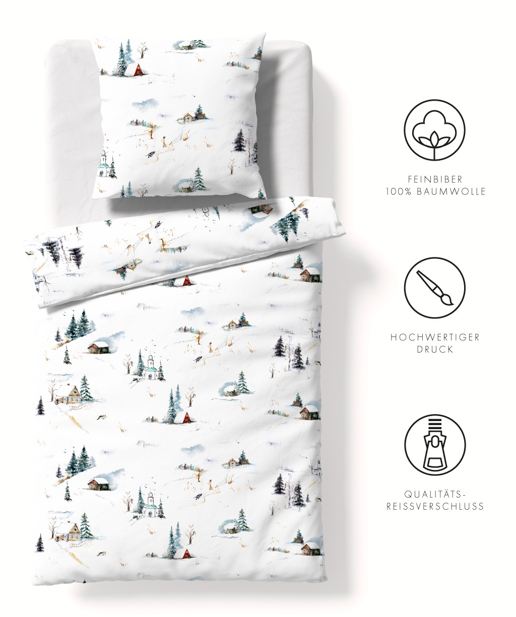 fleuresse Bettwäsche »Aspen«, Feinbiber mit Winterlandschaft günstig online kaufen