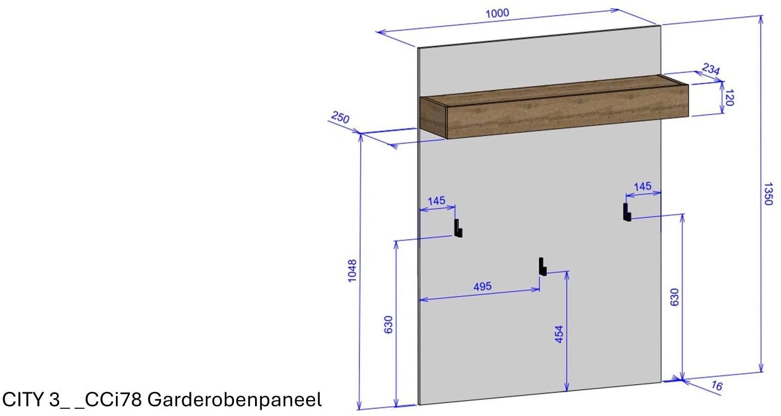 INOSIGN Garderobenpaneel »GIRON/CiTY, Wandregal in Wotan Eiche, Flurgarderobe mit Hutablage«, mit Kleiderstange, Haken, viel Stauraum, 100 cm breit