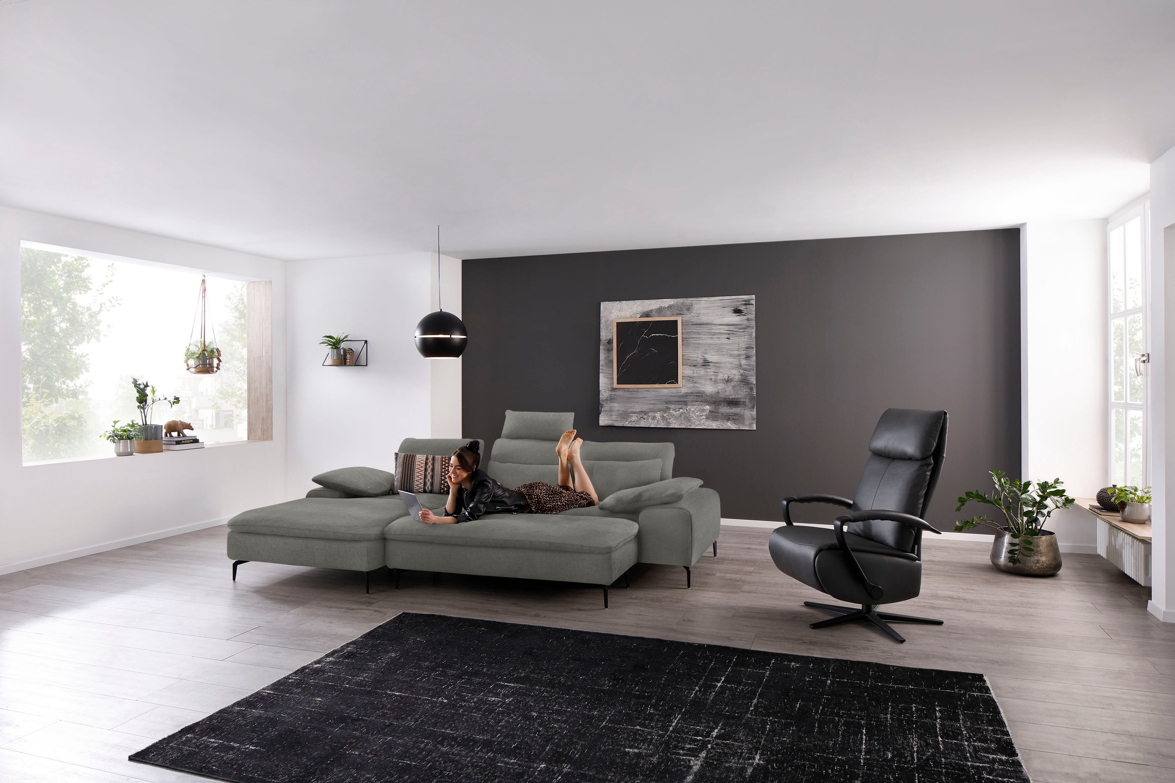 W.SCHILLIG Ecksofa »valentinoo, Designsofa, bequem, elegant und zeitlos, L-Form«, (Set), inklusive Hocker, mit Sitztiefenverstellung, Breite 299 cm