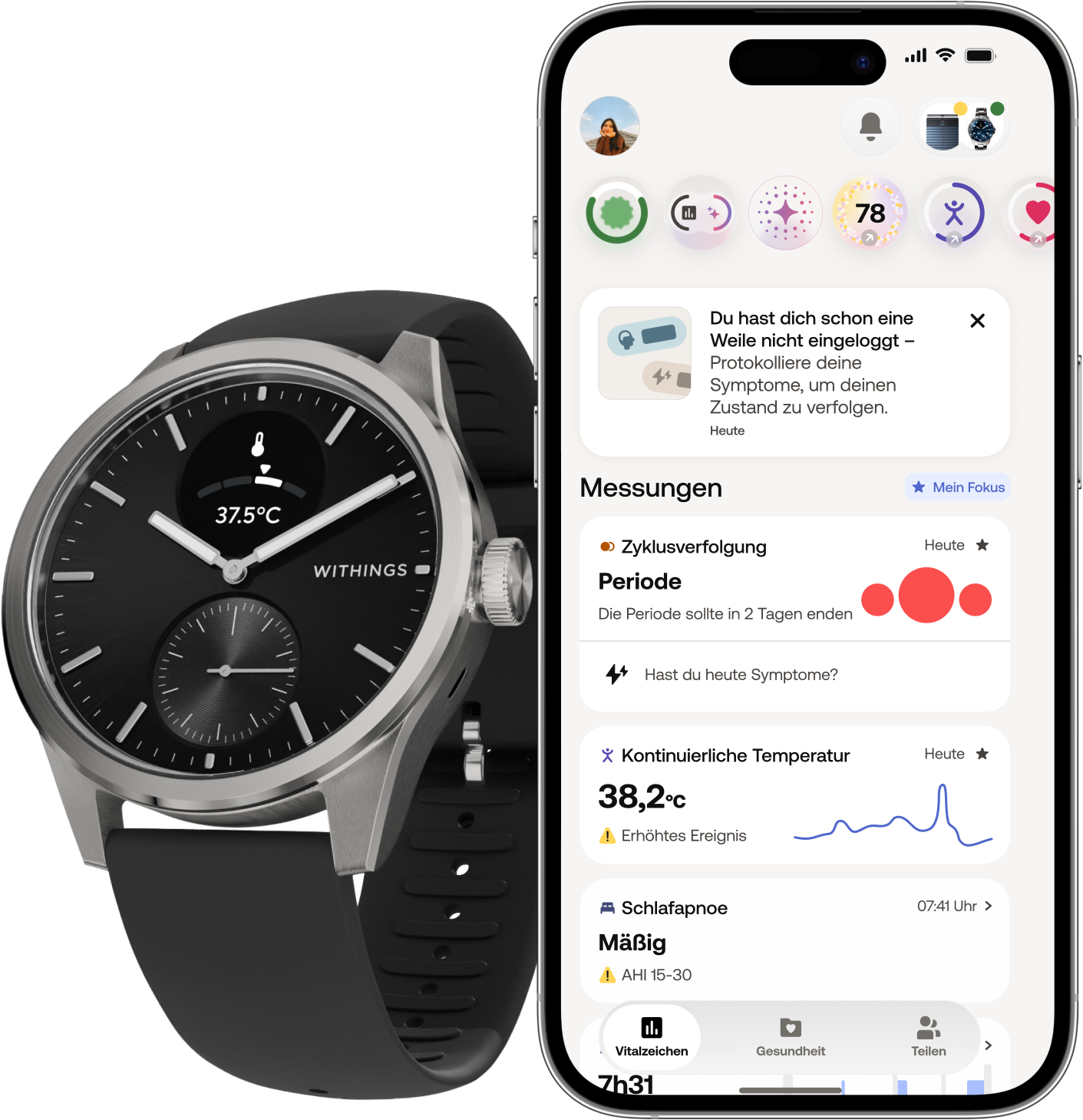 Withings Smartwatch »ScanWatch 2 42mm, hybrid, Akku bis 35 Tage, 50 M Wasserdicht« ( ) HealthSense OS