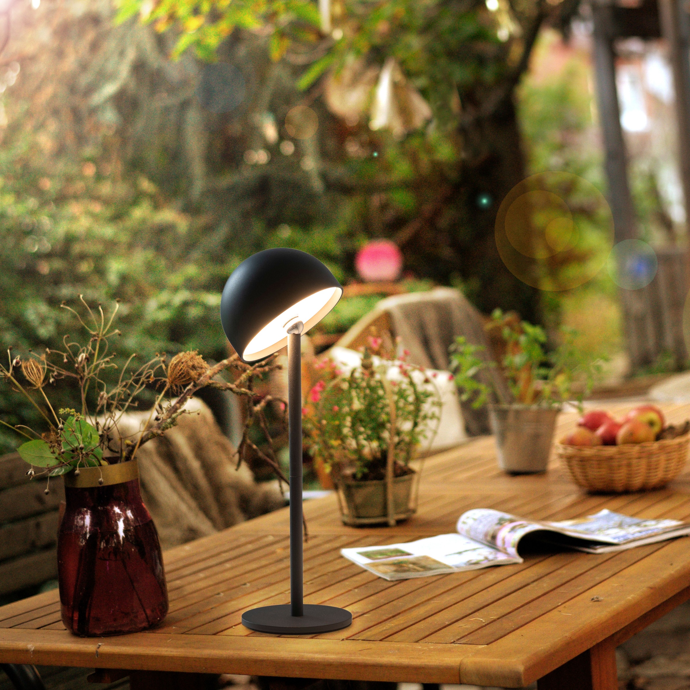 OTTO home Tischleuchte »Akku Tischlampe Gerrin Indoor Outdoor, magnetischer Flaschenaufsatz« LED-Board Warmweiß Pilzlampe Flaschenaufsatz, Regulierung der Lichtstärke, Pilz, Lampe