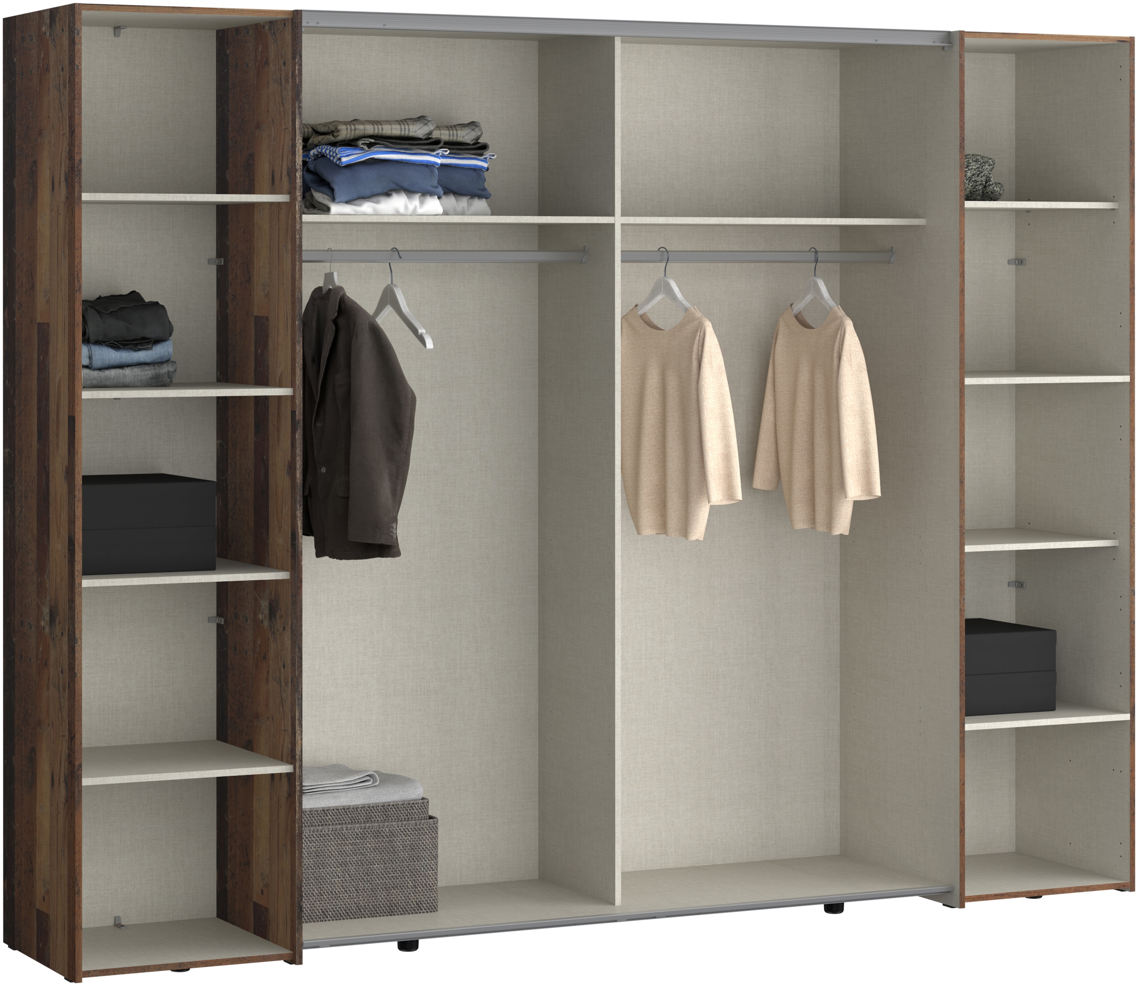 FORTE Kleiderschrank »Narago, OTTOs Choice, Kombischrank, TOPSELLER, Paneele  wechselbar« B/H/T ca. 270/210/61cm, Farbe Weiß auch mit Spiegeln,  Schwebetüren in Kombination mit Drehtüren, Made in Europe