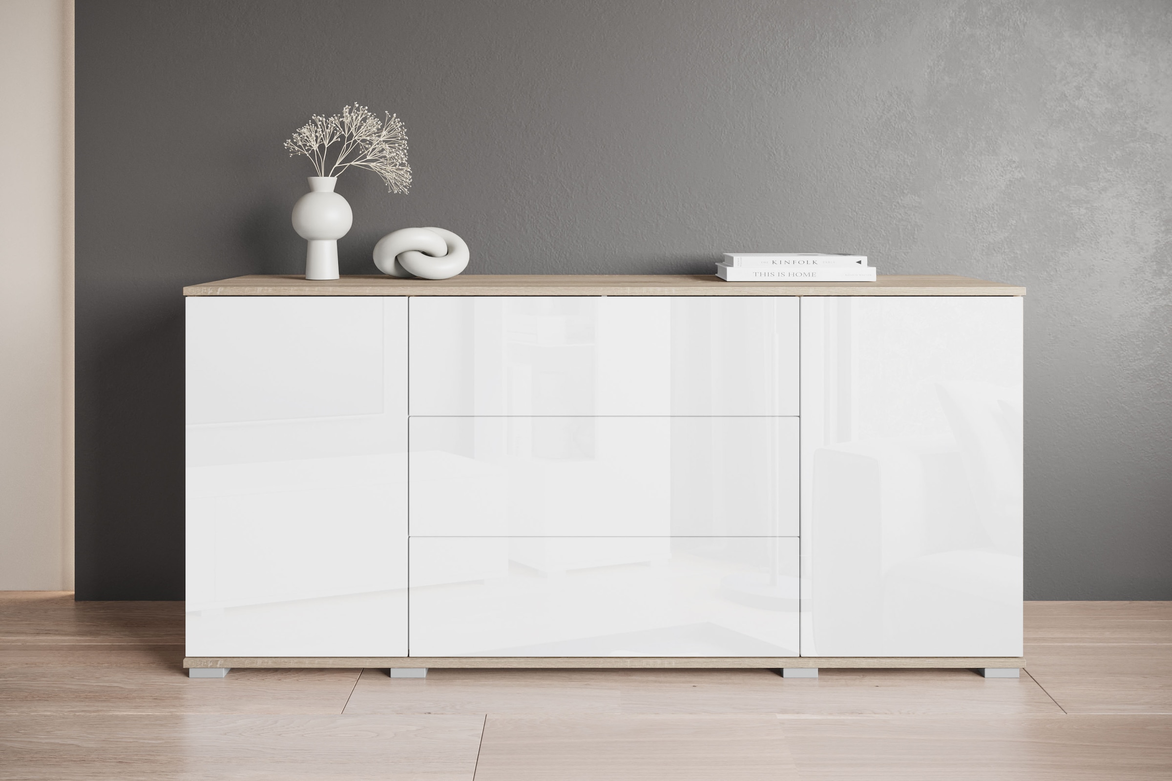 INOSIGN Sideboard »Kenia«, (1 St.), Modernes Sideboard mit 3 Schubladen und 4 Fächern, Breite 150 cm