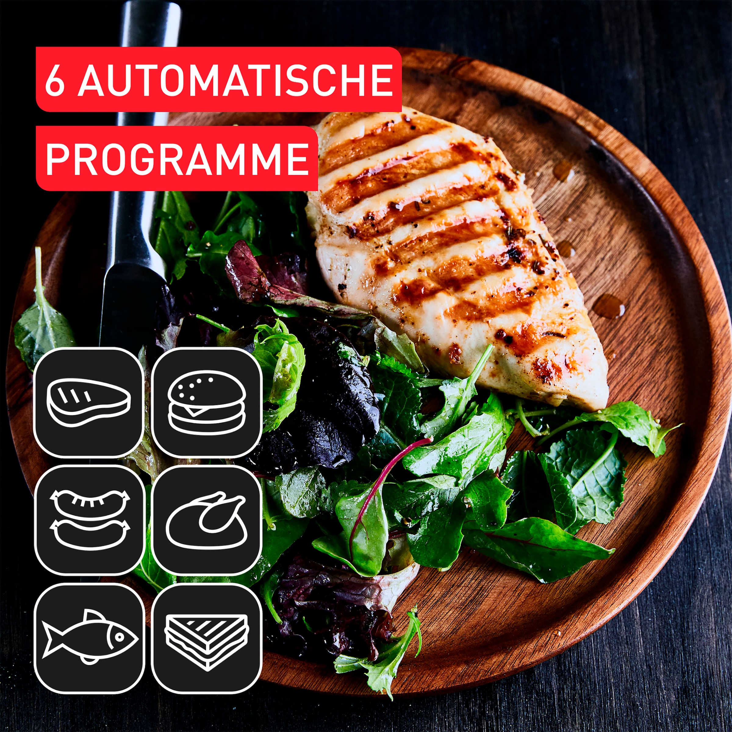 Tefal Kontaktgrill »GC717810 OptiGrill+«, 2000 W, erneuerte Kochstufenanzeige, 6 Automatikprogramme, inkl. Rezeptbuch