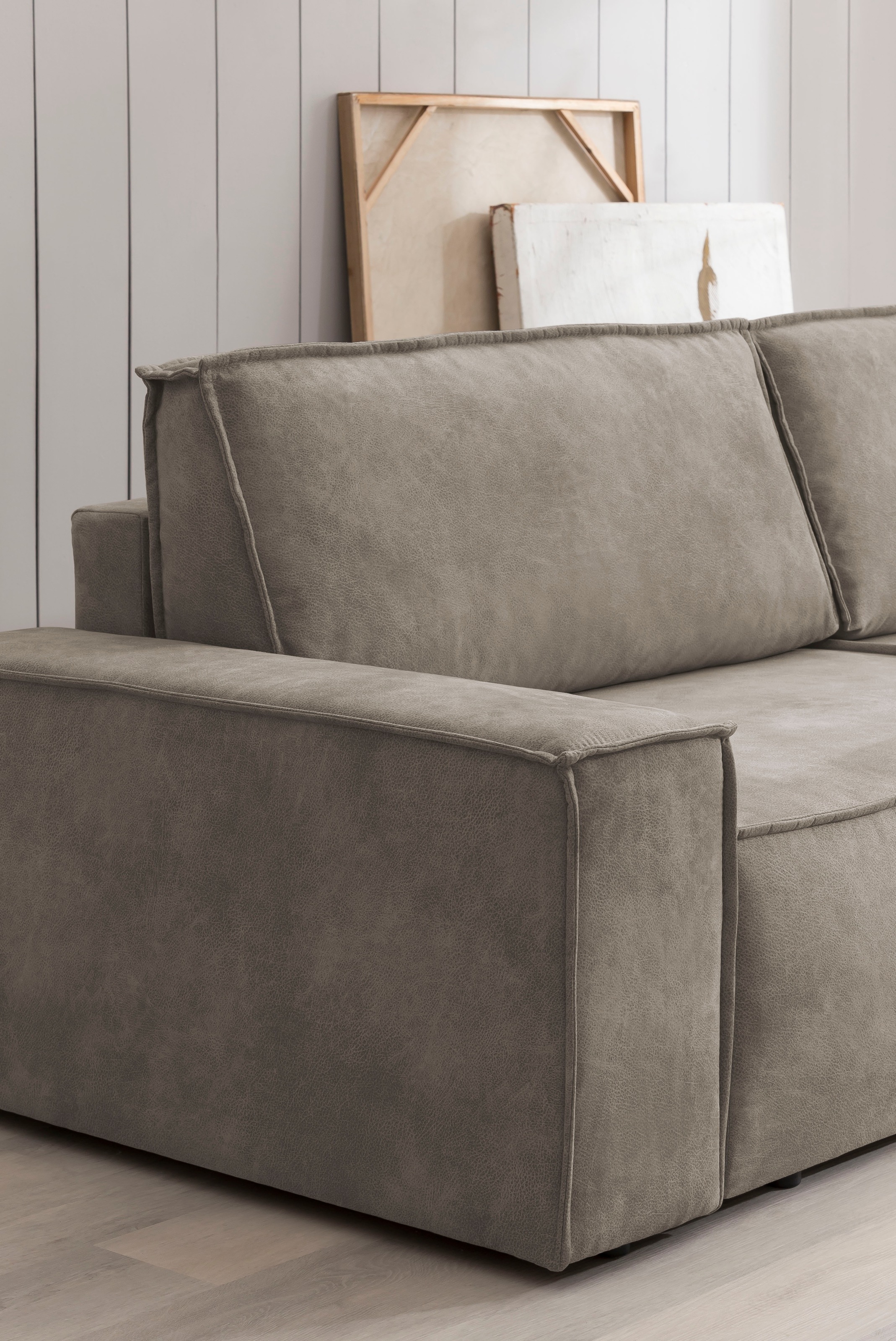 Home affaire Wohnlandschaft »SHERWOOD 329 cm, U-Form, Schlafsofa,«, Schlaffunktion m. Bettkasten (194x139 cm), Cord, Vintage, Samtvelours
