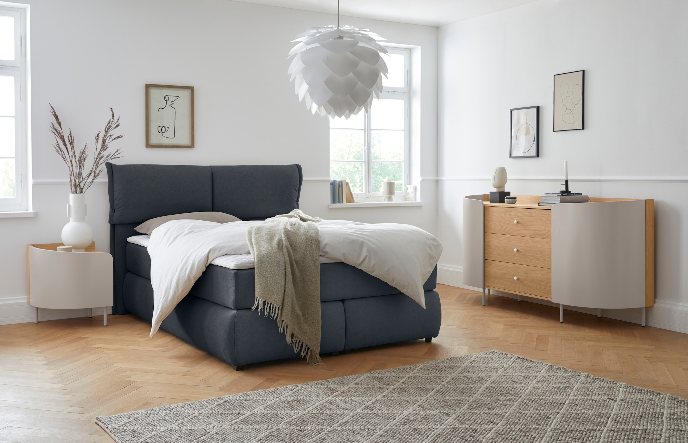andas Boxspringbett »Jenson«, in 4 Farben, 4 Breiten, 3 Matratzenarten in 2 Härtegraden, Topper