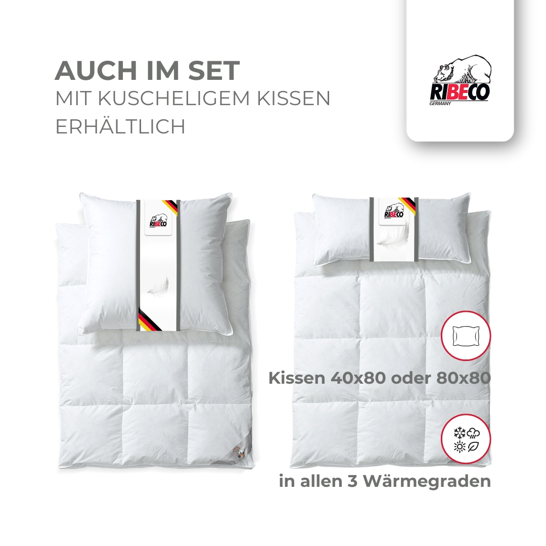 RIBECO Federbettdecke »Laram, Bettdecken für Sommer oder Winter, Made in Germany«, extrawarm, Füllung 90% Federn, 10% Daunen, Bezug Baumwolle, (1 St.), Super Preis-Leistung, Bettdecke 135x200 cm oder 155x220 cm, Decke