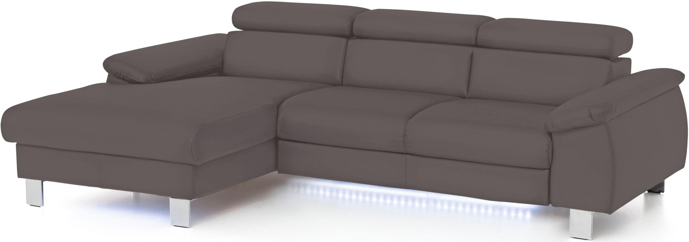 COTTA Ecksofa Komaris, Ecksofa, wahlweise mit RGB-LED-Beleuchtung und Bettfunktion/Bettkasten