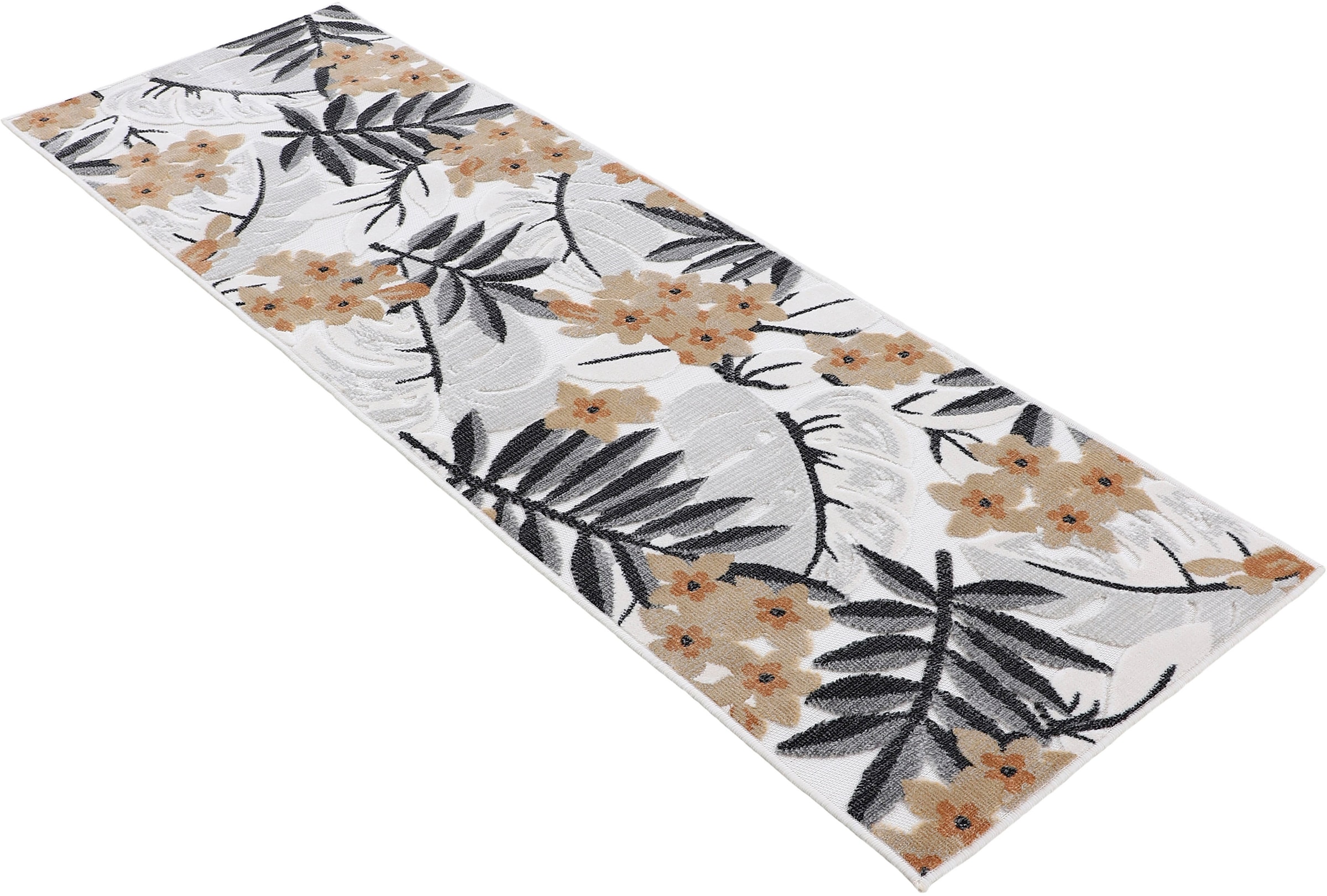 carpetfine Teppich »Deja 102«, rechteckig, 4 mm Höhe, robustes Flachgewebe, Motiv- Floral Palmenblätter, Hoch-Tief Effekt