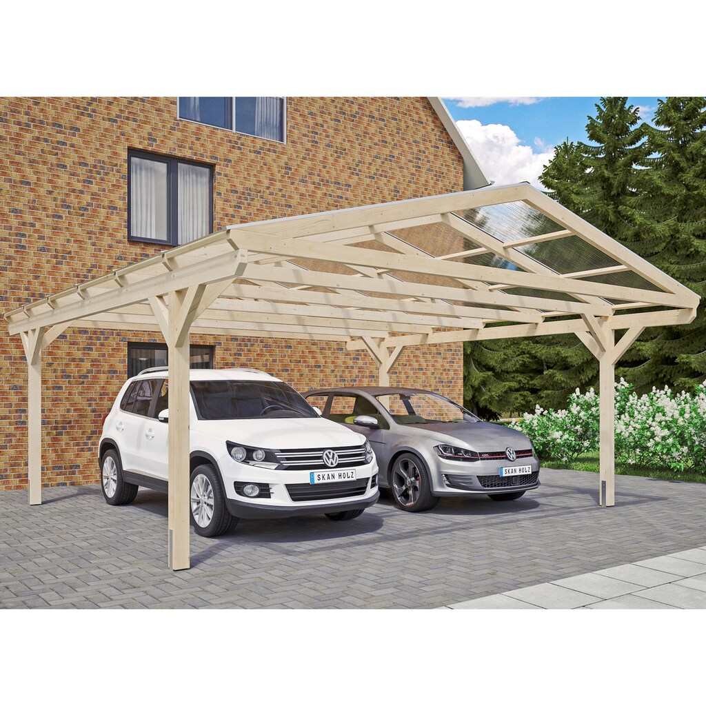 Skanholz Doppelcarport »Westerwald«, Leimholz-Nordisches Fichtenholz, 534 cm, natur