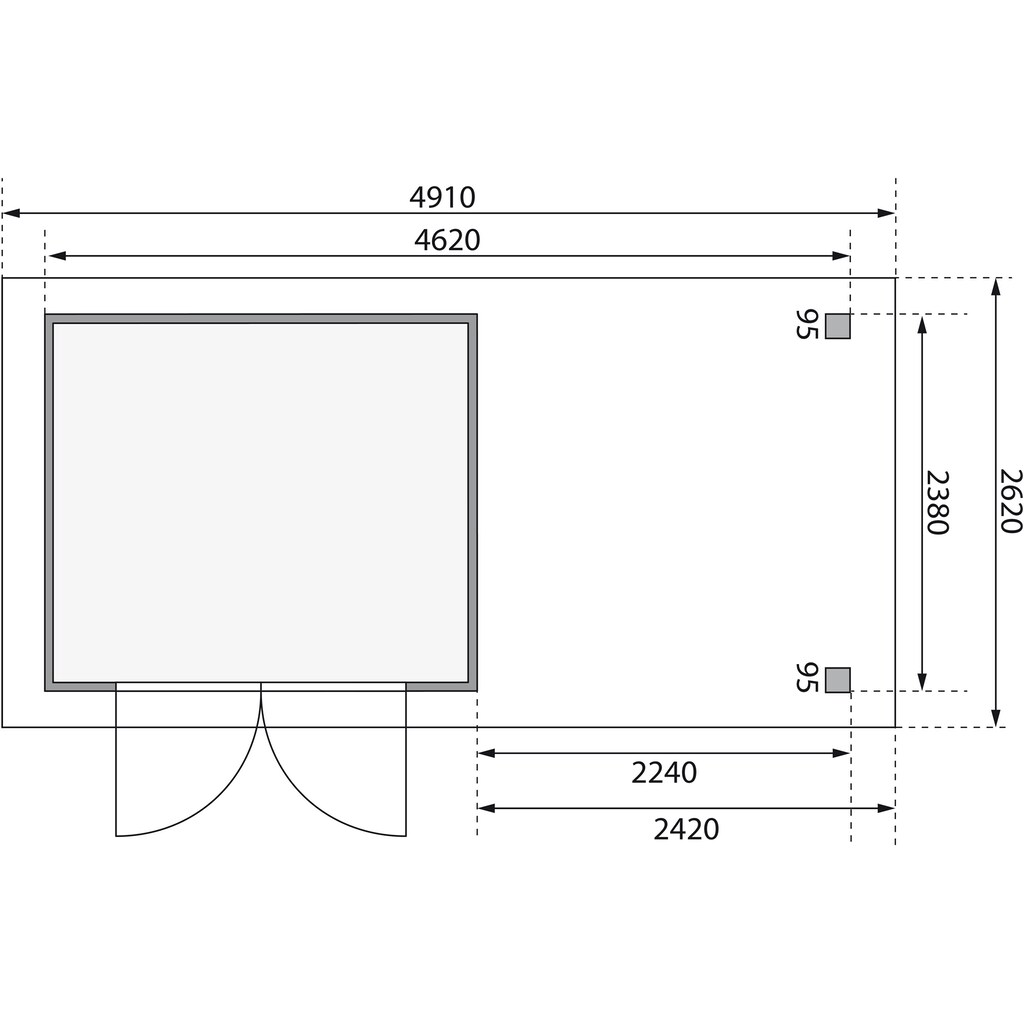 Karibu Gartenhaus »Arnis 3,5«, (Set), mit Anbaudach 2,40 cm Breite