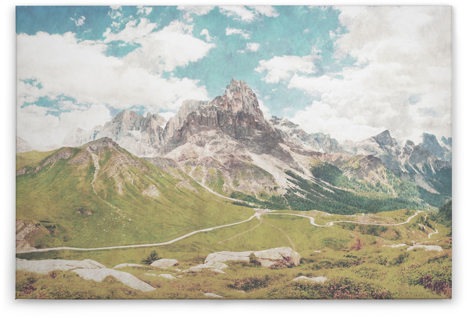 A.S. Création Leinwandbild »dolomiti«, Kunst-Berge-Kinder, (1 St.), Keilrahmen Bild Landschaft Berge Leinwand-Bild Wohnzimmer modern Wand