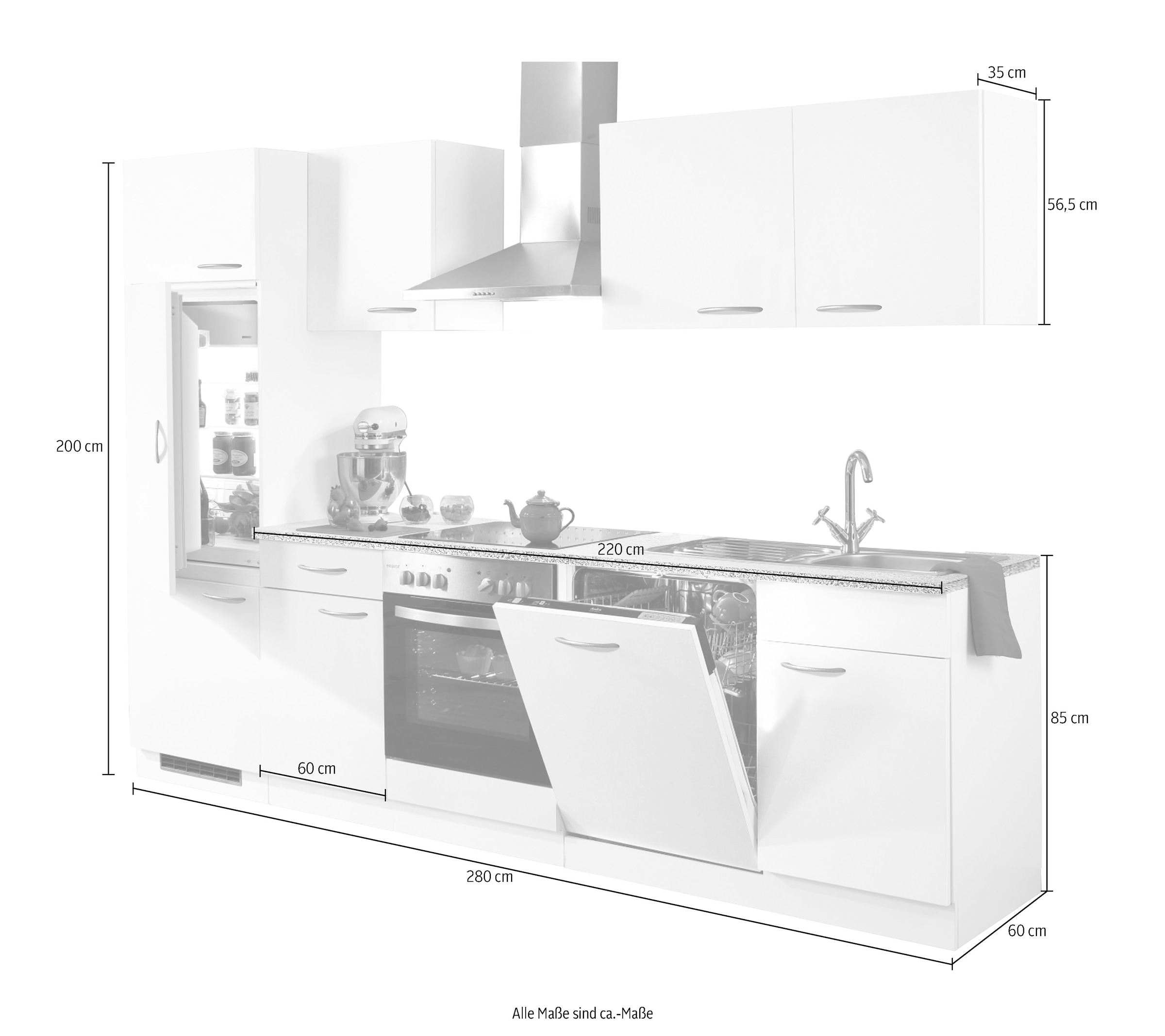 Raten inkl. Küchenzeile wiho E-Geräten, »Kiel«, 280 mit Breite kaufen cm Geschirrspüler, auf Küchen