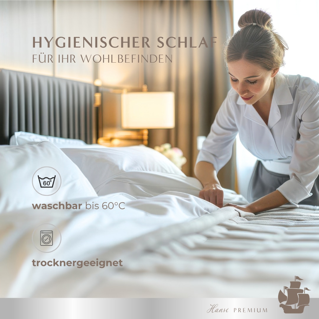 Hanse mit Kogge Seitenschläferkissen »Hanse Premium, Federn & Daunen, Luxushotelqualität, Made in Germany« hochwertig gefülltes Kissen, Stillkissen, Baumwollbezug 40x145 cm