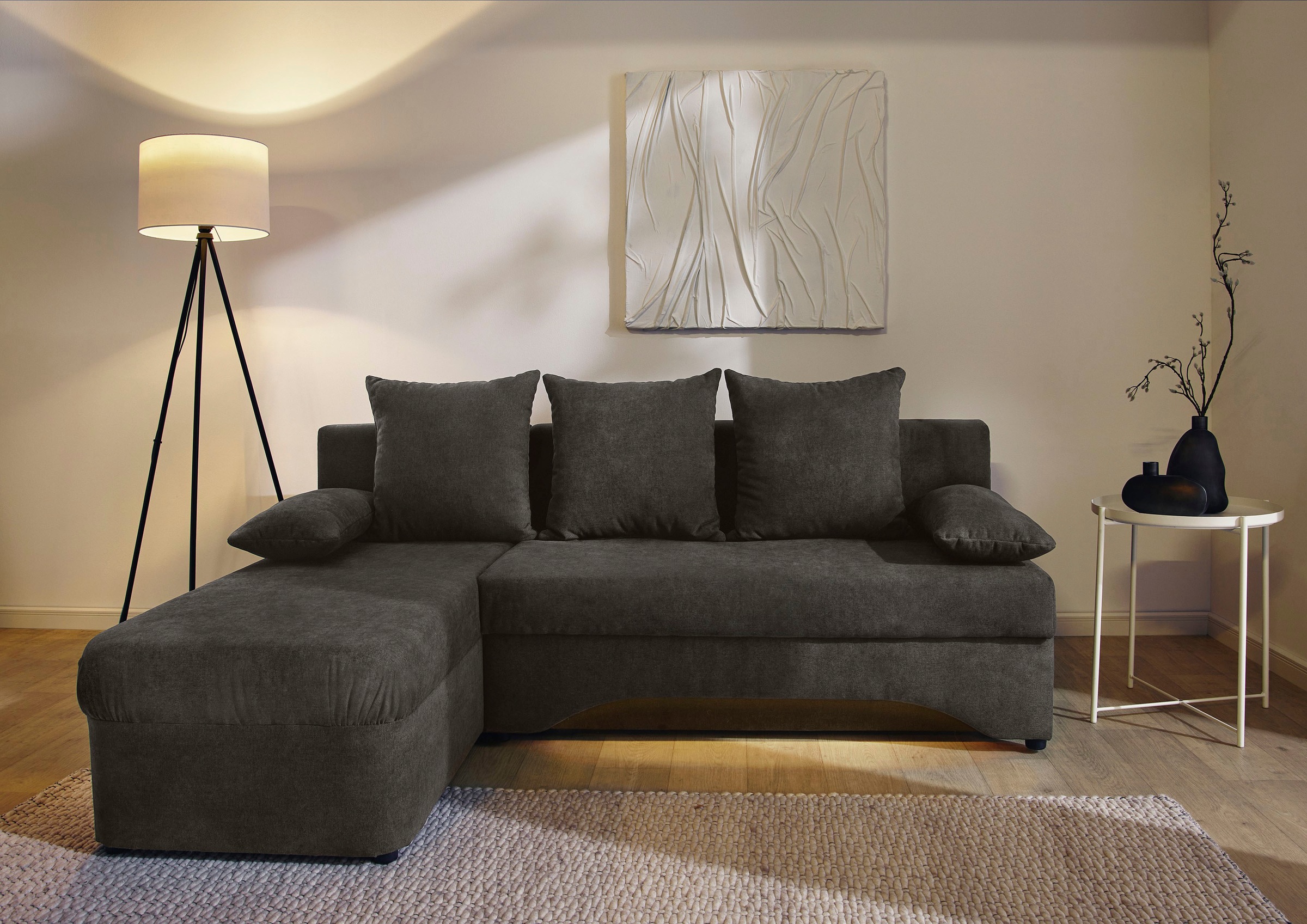 Jockenhöfer Gruppe Ecksofa »Starlight, L-Form, mit dimmbarer LED-Beleuchtung«, Gästebettfunktion; Stauraum/Bettkasten, mit Kissen