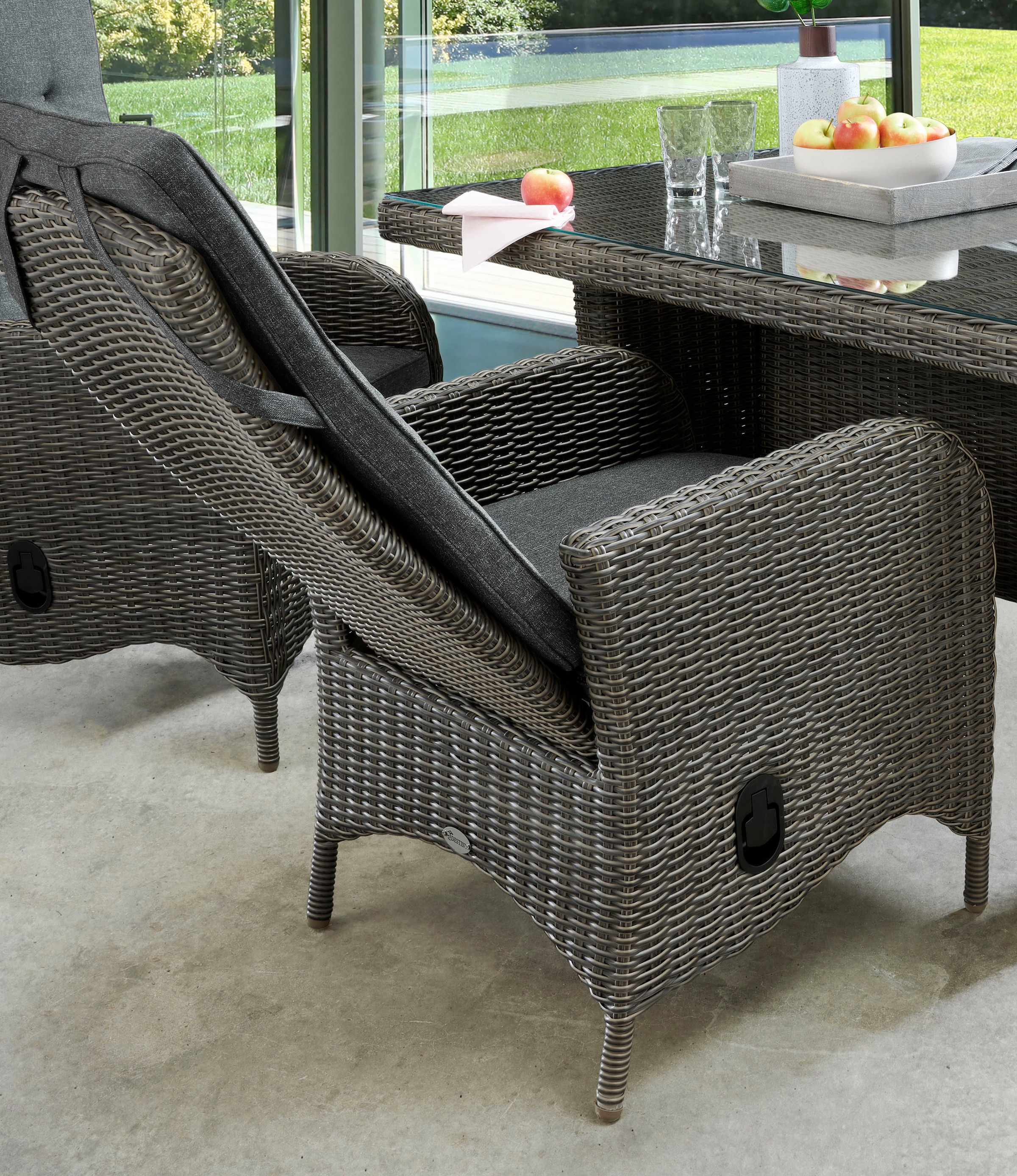 Destiny Garten-Essgruppe »PALMA LUNA«, (9 tlg., 4x Hochlehner, 1x Tisch, inkl. Auflagen), Aluminium, Polyrattan