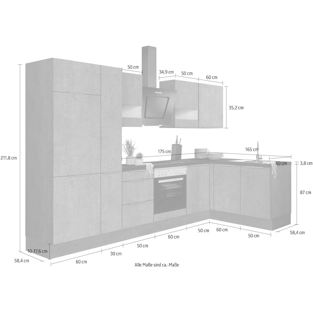 OPTIFIT Winkelküche »Tara«, mit Vollauszug und Soft-Close-Funktion, Stellbreite 315 x 175 cm