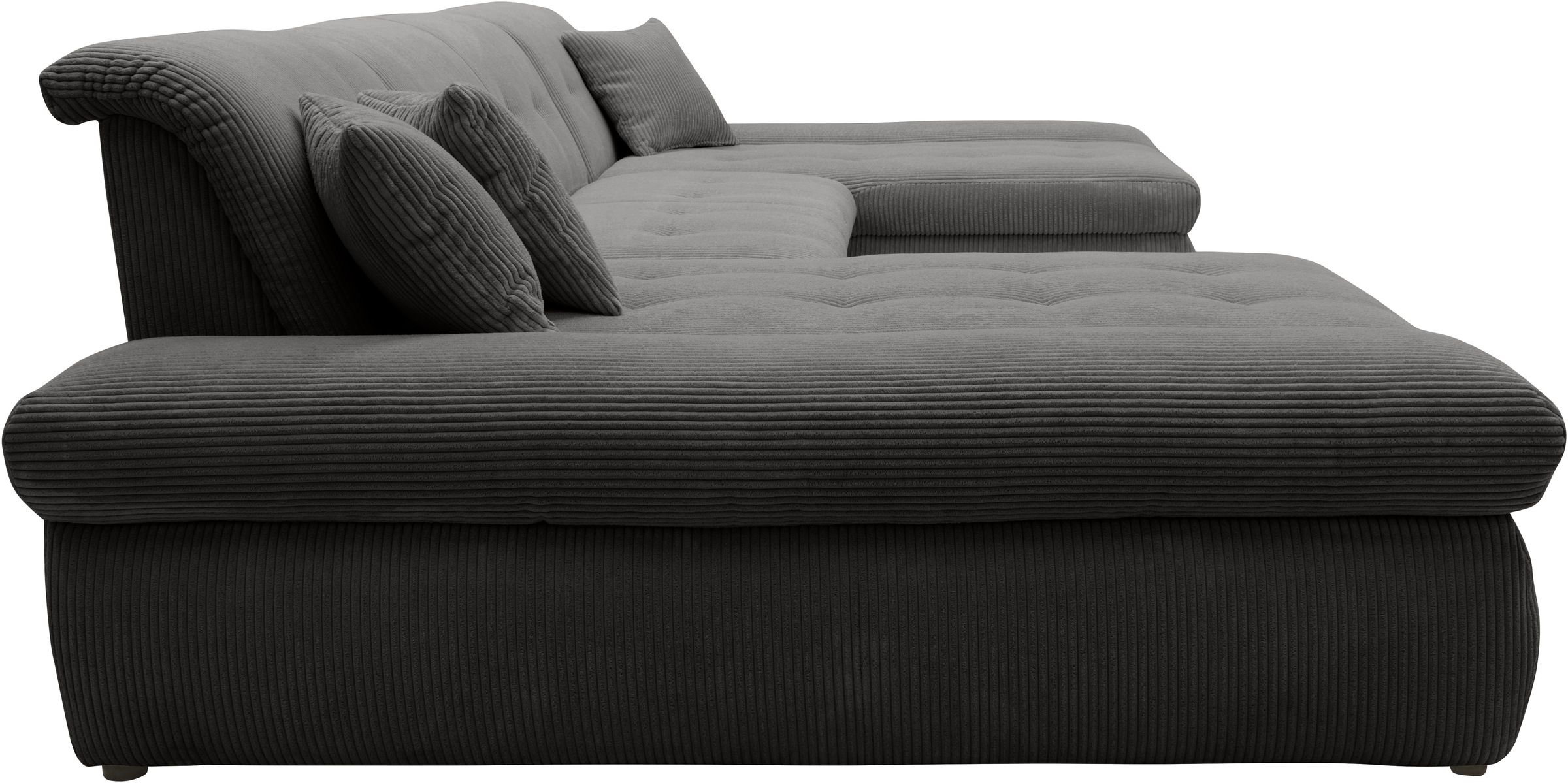 DOMO collection Wohnlandschaft »Moric wahlweise mit Bettfunktion und Armteilverstellung, XXL«, U-Form, beidseitig mit Recamiere, incl. Zierkissen, Cord-Bezug