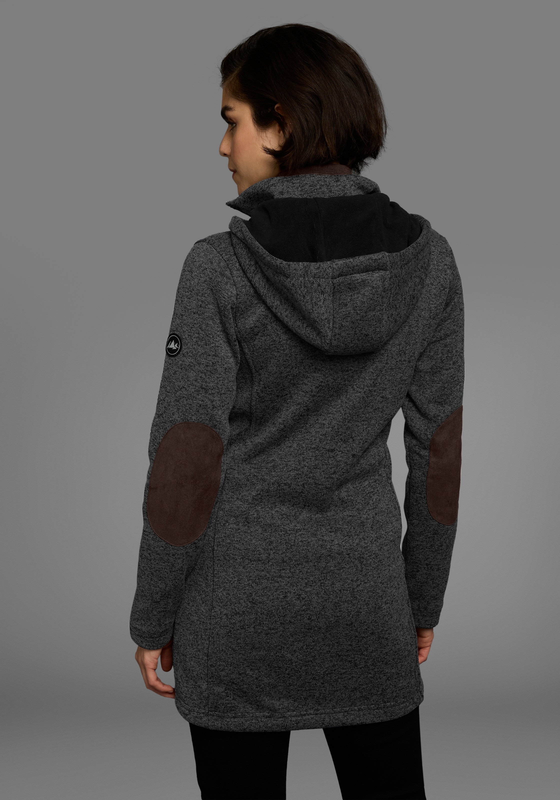 Polarino Strickfleecejacke mit Kapuze für den Übergang,  aus Strickfleece,  atmungsaktiv