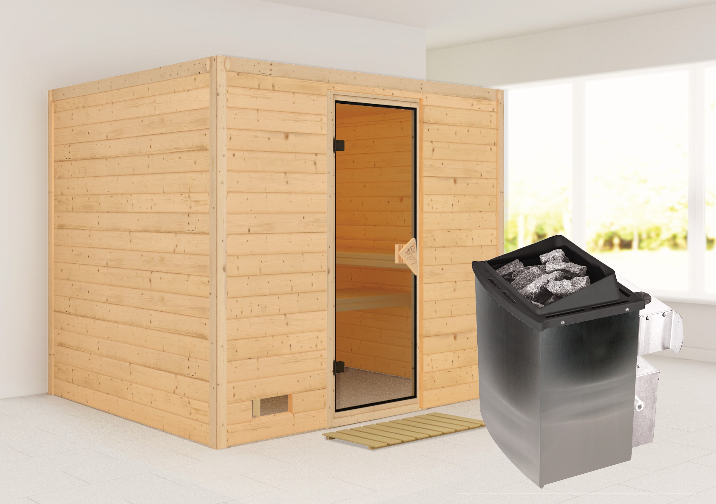 Karibu Sauna »Soraja« Set, 9-kW-Ofen mit integrierter Steuerung günstig online kaufen